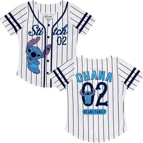 Disney Girls Baseball Jersey T-Shirt with Lilo & Stitch and Mickey Mouse- Girls Sizes 4-16 Hot Pink