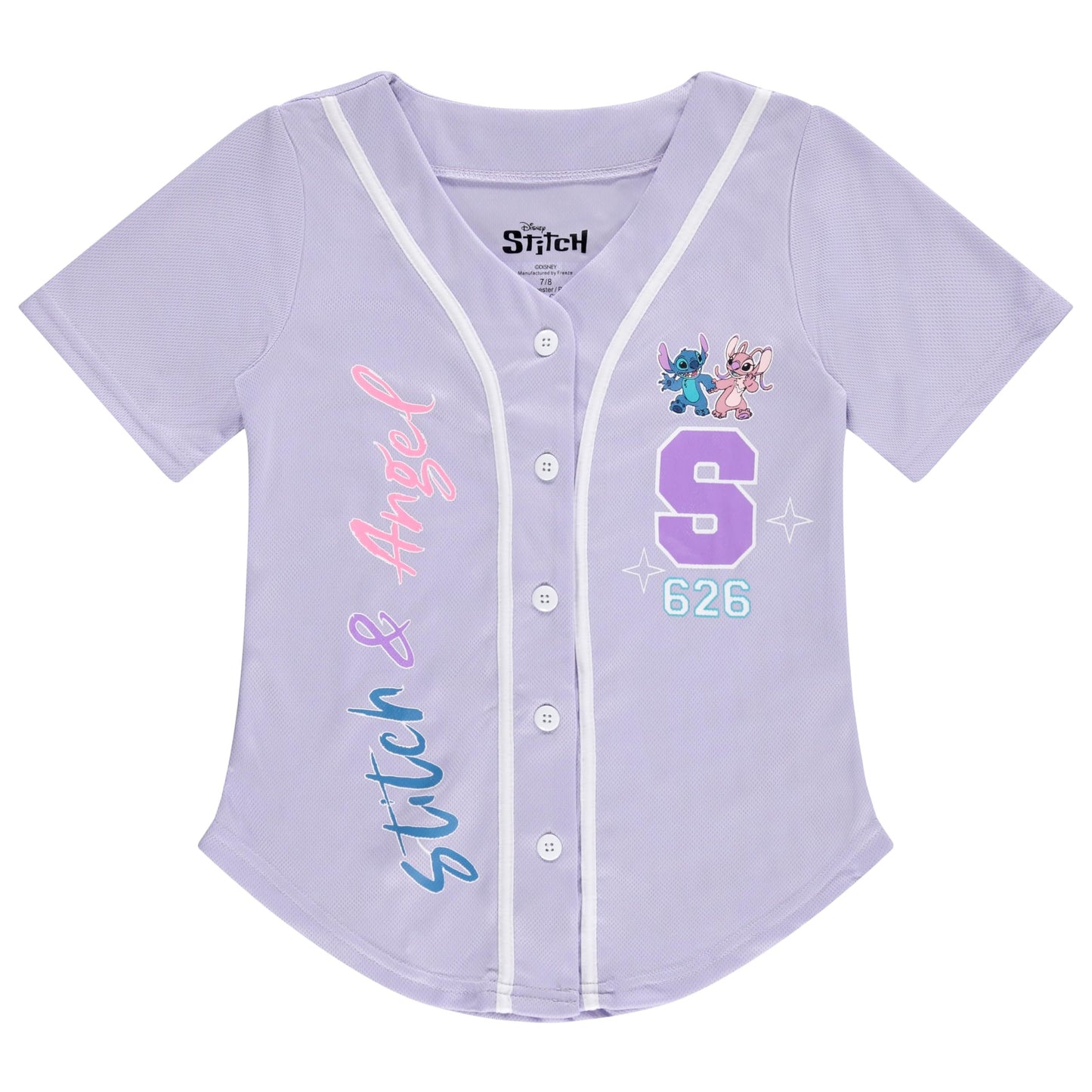 Disney Girls Baseball Jersey T-Shirt with Lilo & Stitch and Mickey Mouse- Girls Sizes 4-16 Hot Pink
