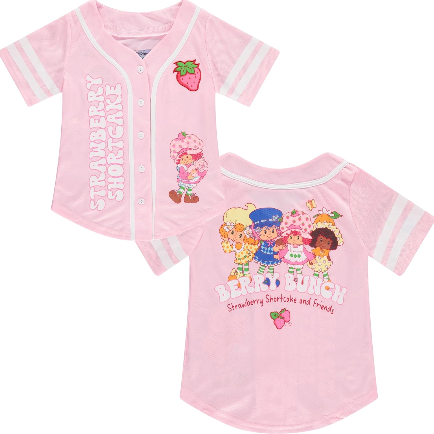 Strawberry Shortcake Girls Baseball Jersey Shirt, Button Front Graphic Top, Kids Sizes 7-16