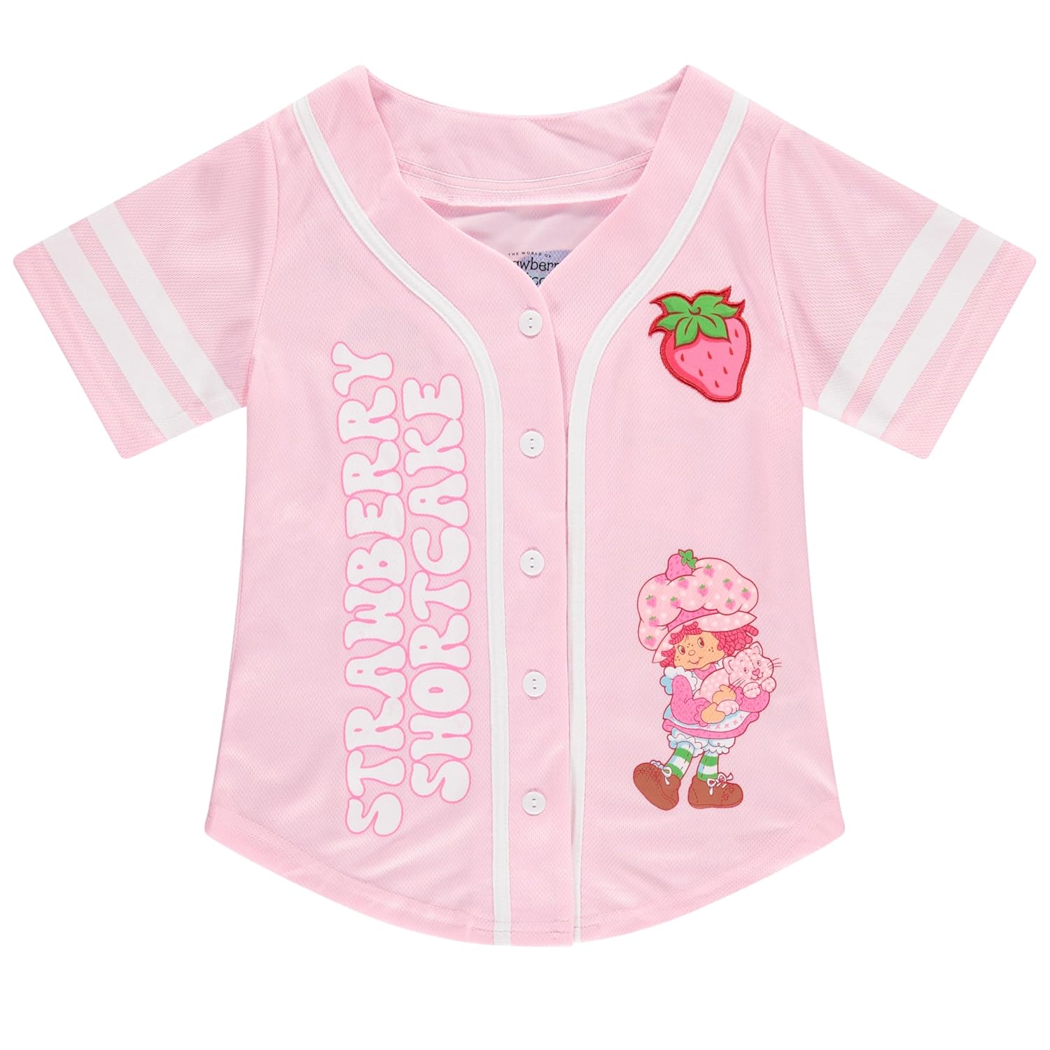 Strawberry Shortcake Girls Baseball Jersey Shirt, Button Front Graphic Top, Kids Sizes 7-16