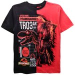 Jurassic World Boys Split Vertical Short Sleeve Tyrannosaurus Rex Dinosaur T-Shirt, Boys Sizes 8-16 (10/12, Black)
