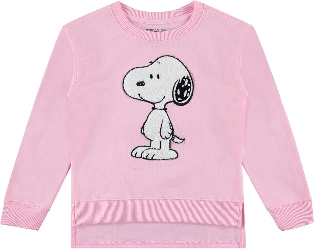 Peanuts Snoopy Girls Pullover Sweatshirt with Chenille Patch - Big Girls Sizes 7-16 Pink
