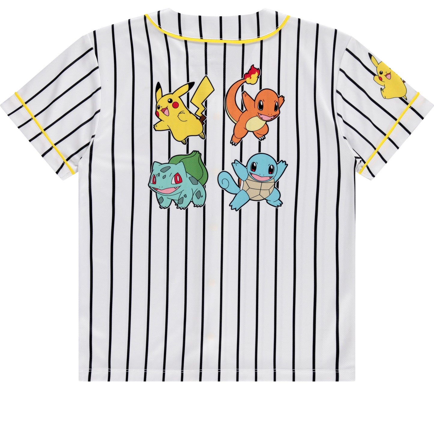 Boys Pokémon Baseball Jersey Shirt - Featuring Pikachu, Charizard, Squirtle and Bulbasaur- Little and Big Boys Sizes XS-XL White