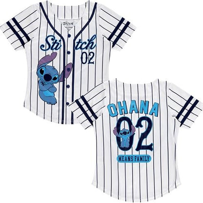 Disney Girls Baseball Jersey T-Shirt with Lilo & Stitch and Mickey Mouse- Girls Sizes 4-16 Hot Pink