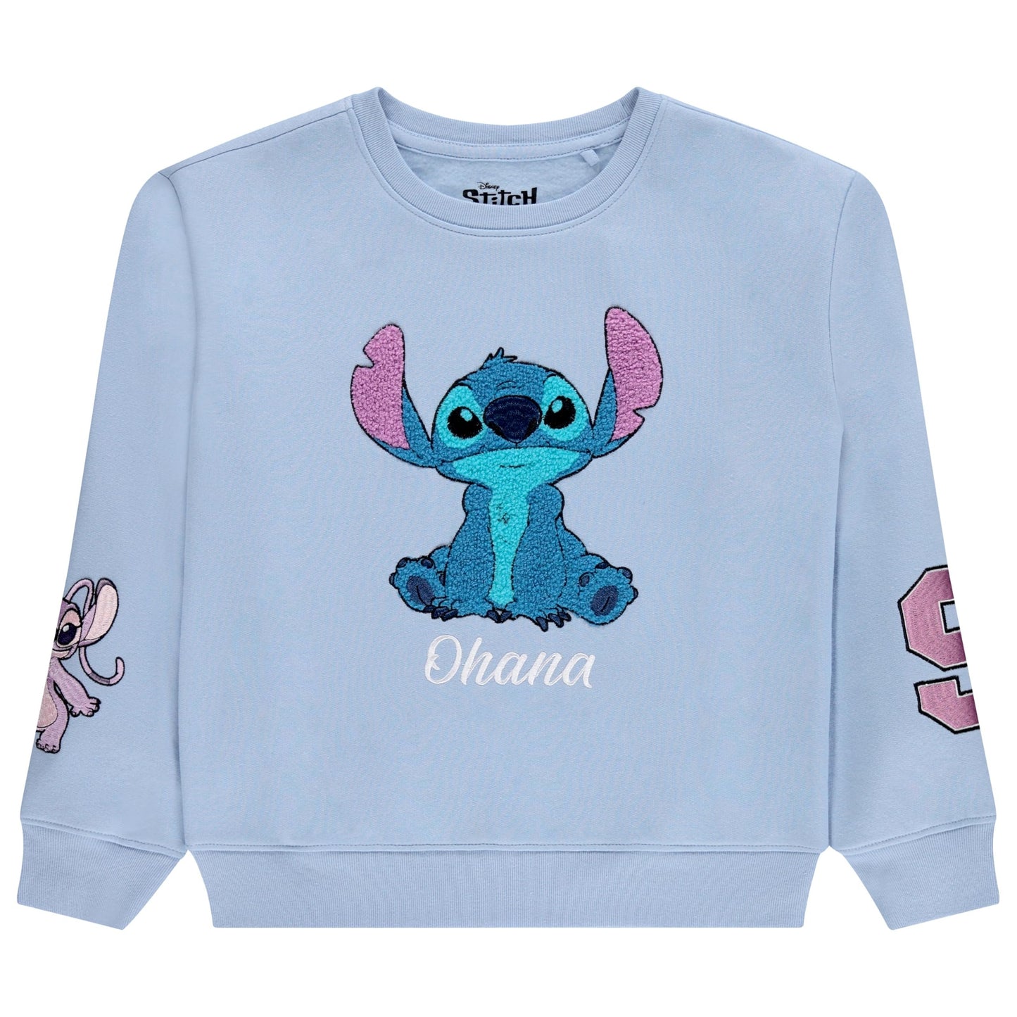 Disney Lilo & Stitch Girls Sweatshirt -Jumbo Graphic Print, Chenille patch and Embroidery Stitch Pullover Crewneck Sweatshirt- Sizes 4-16