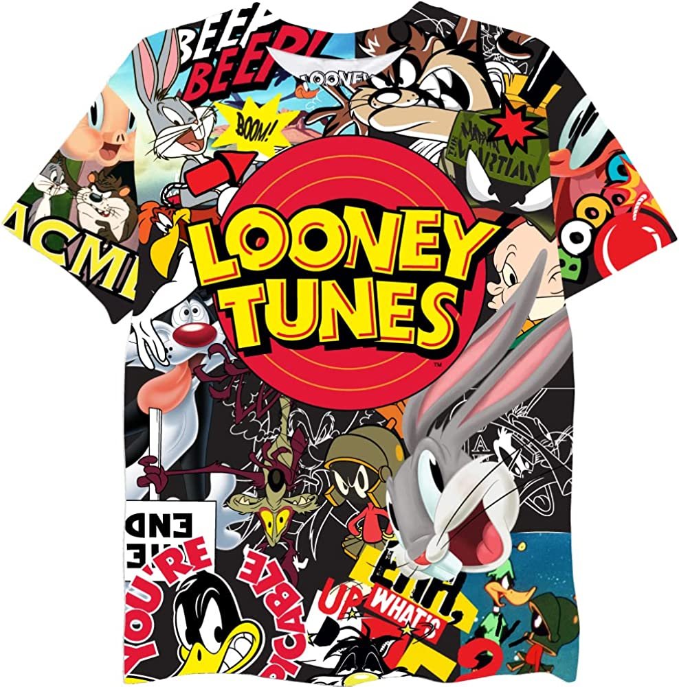 Looney Tunes Boys Short Sleeve T-Shirt - All Over Print T-Shirt Bugs Bunny, Taz, Daffy Duck and Friends