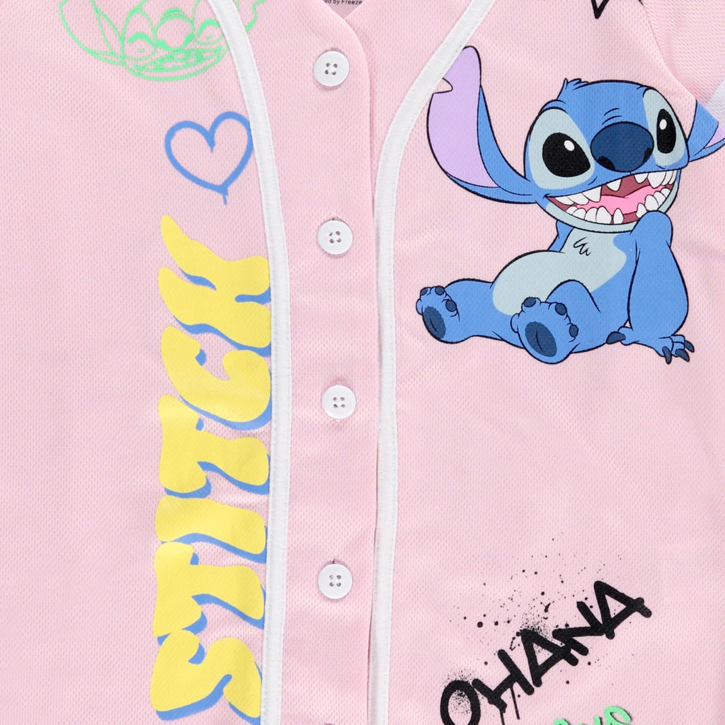 Disney Girls Baseball Jersey T-Shirt with Lilo & Stitch and Mickey Mouse- Girls Sizes 4-16 Hot Pink