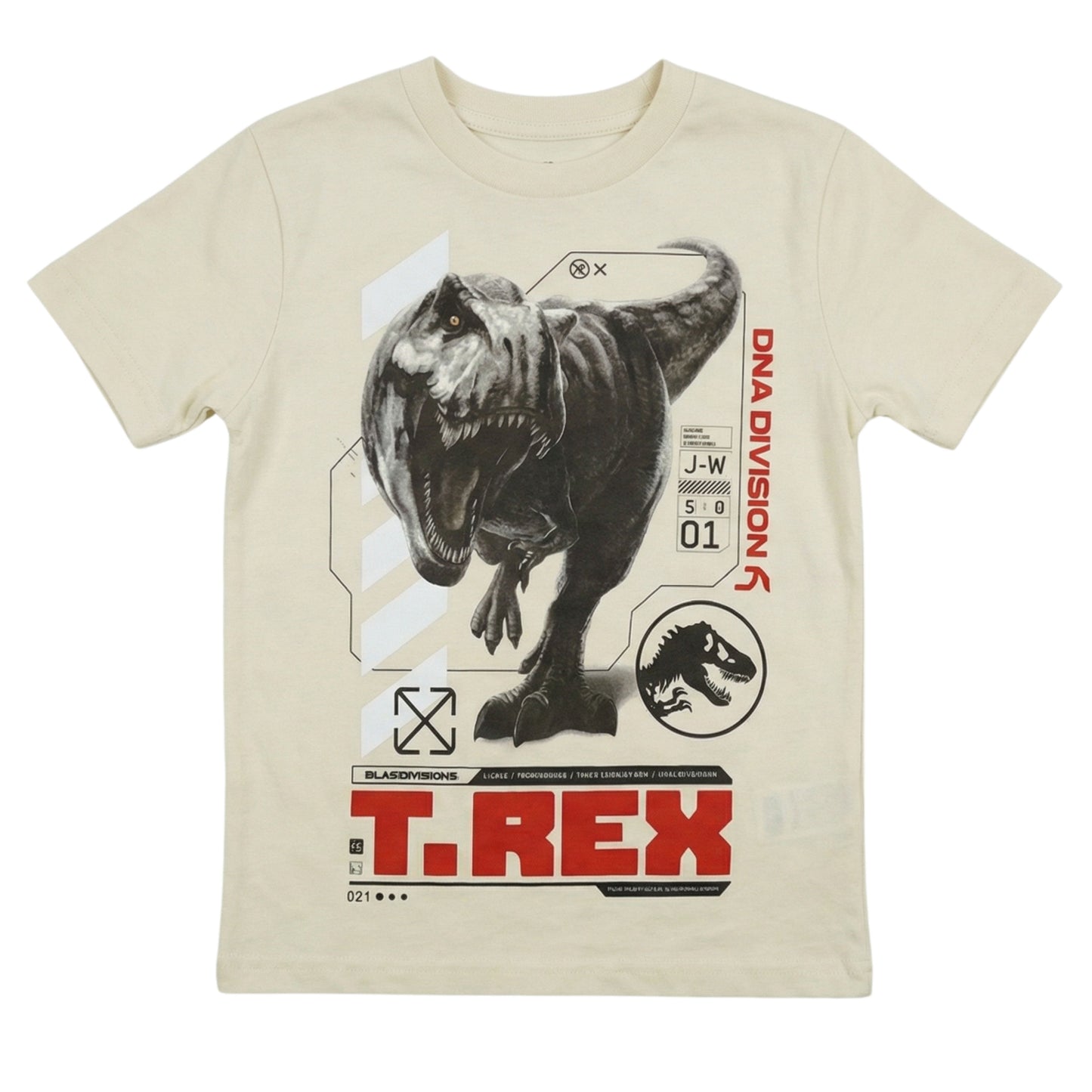 Jurassic World Boys Split Vertical Short Sleeve Tyrannosaurus Rex Dinosaur T-Shirt, Boys Sizes 8-16 (10/12, Black)