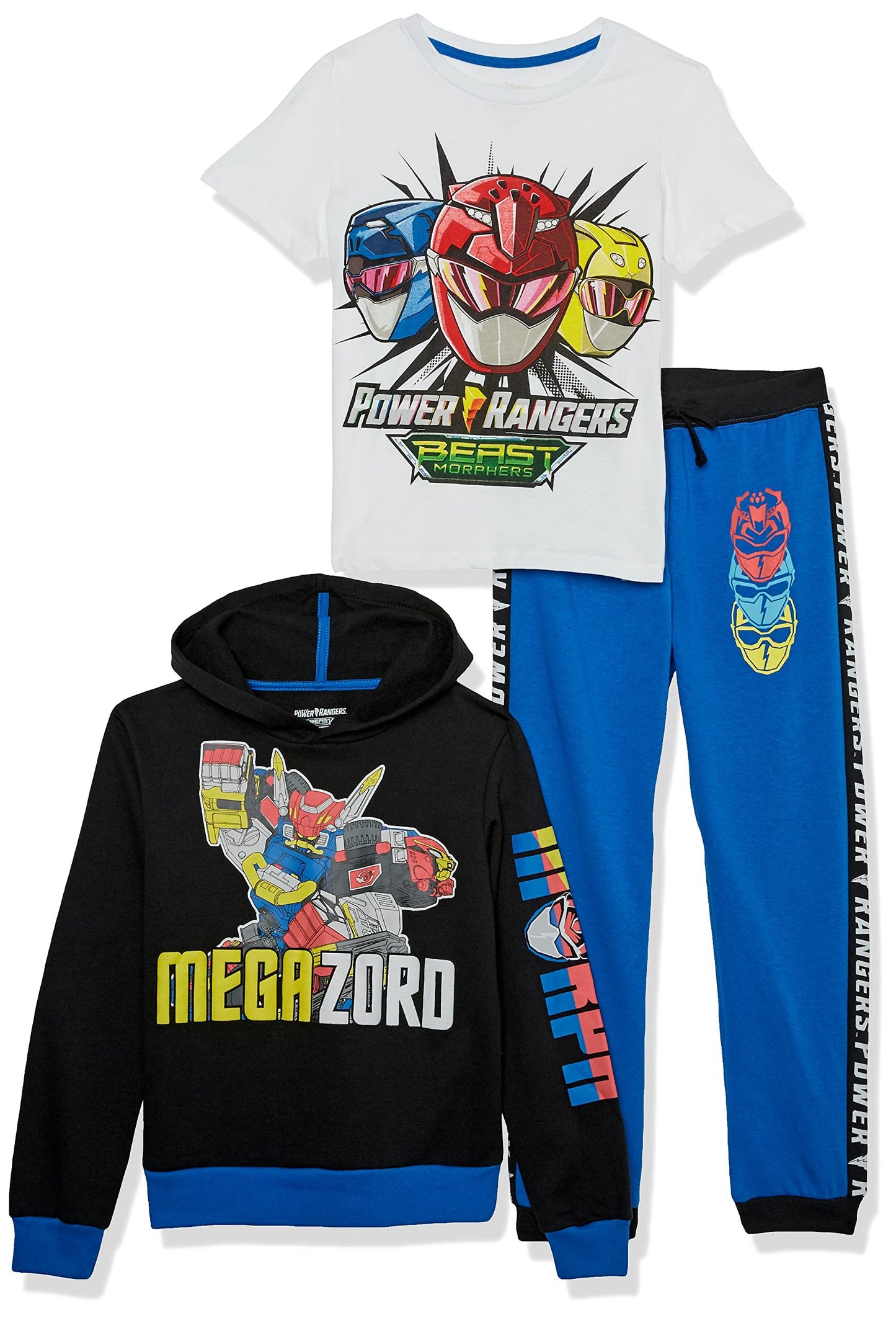 Power Rangers Graphic Hoodie, T-Shirt, & Jogger Sweatpant, 3-Piece Athleisure Outfit Bundle Set-Boys 4-20