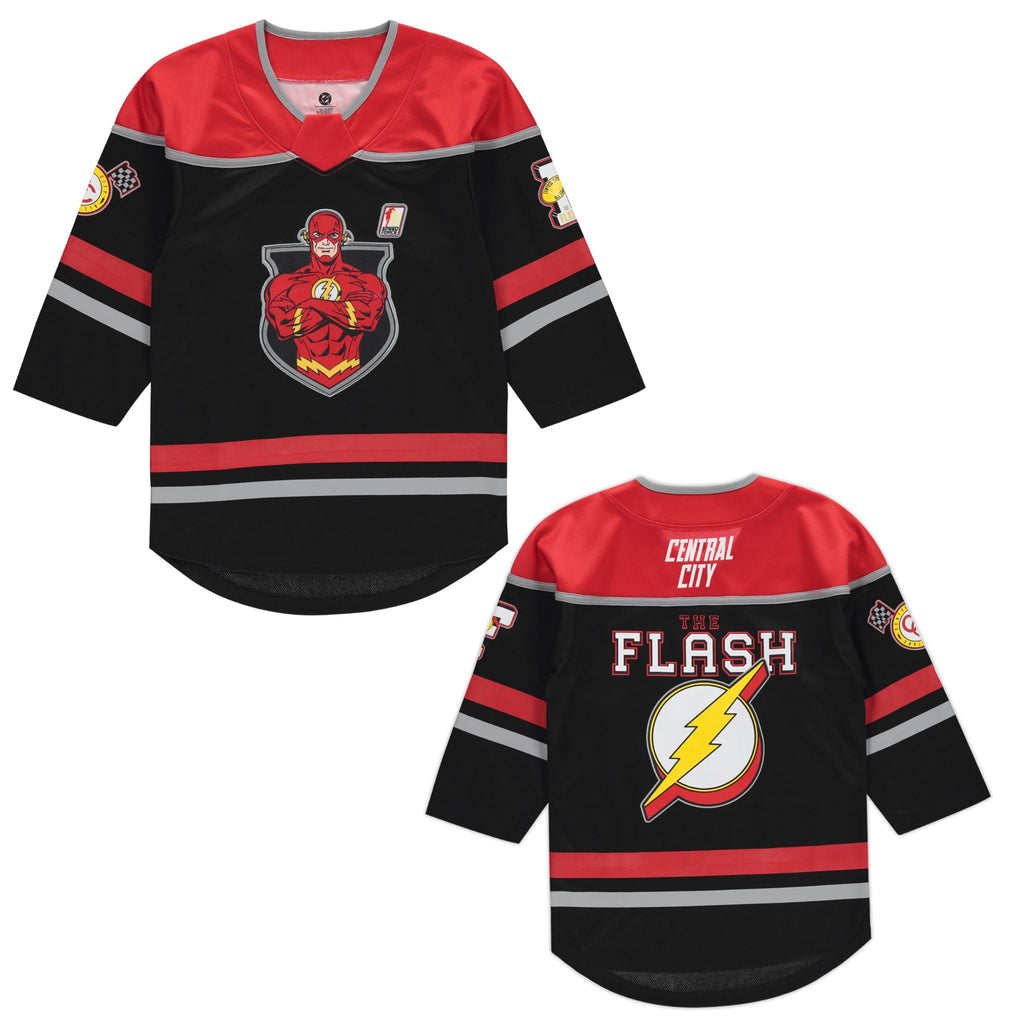 DC Comics The Flash Boys 4-20 Long Sleeve Hockey Jersey Black/Red