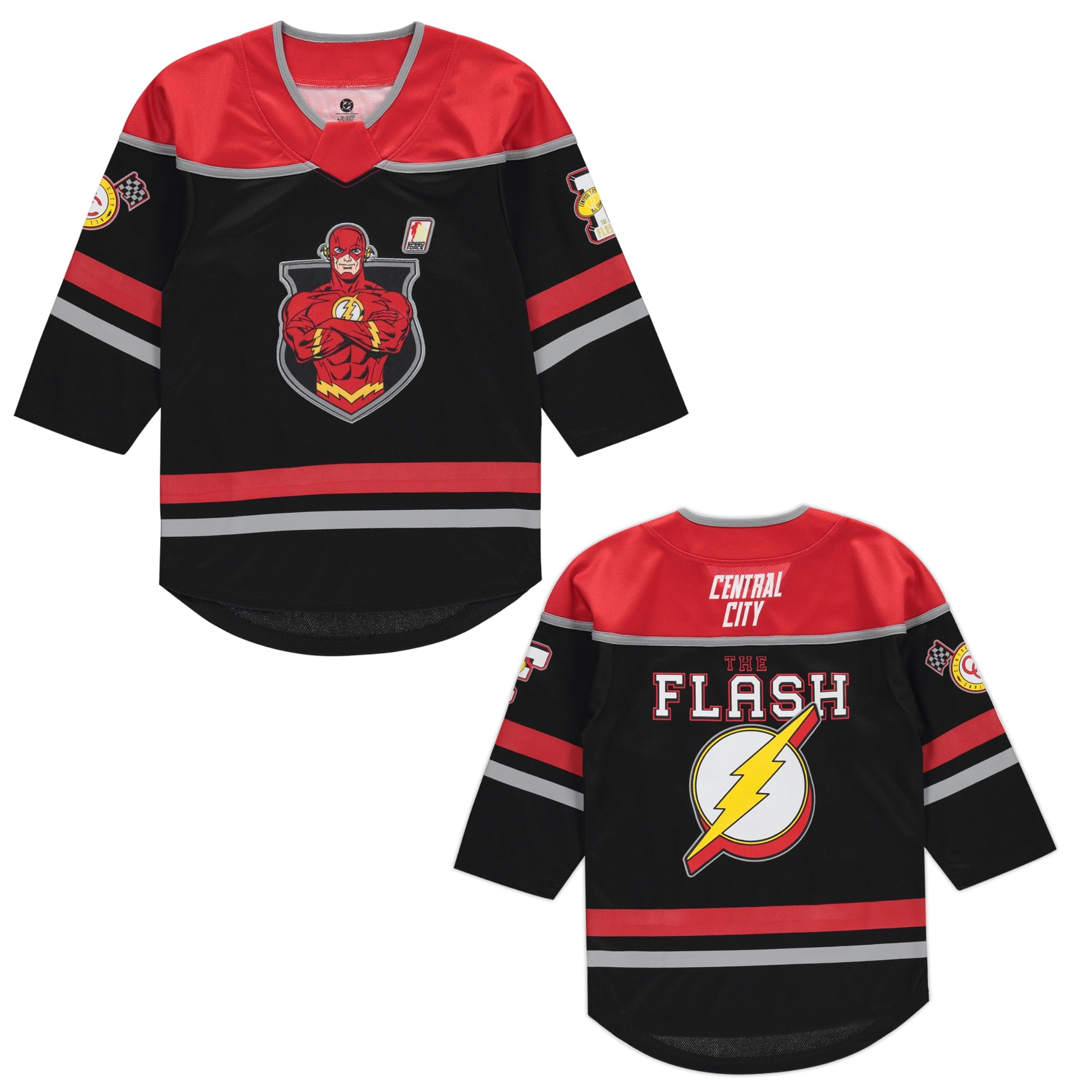 DC Comics The Flash Boys 4-20 Long Sleeve Hockey Jersey Black/Red