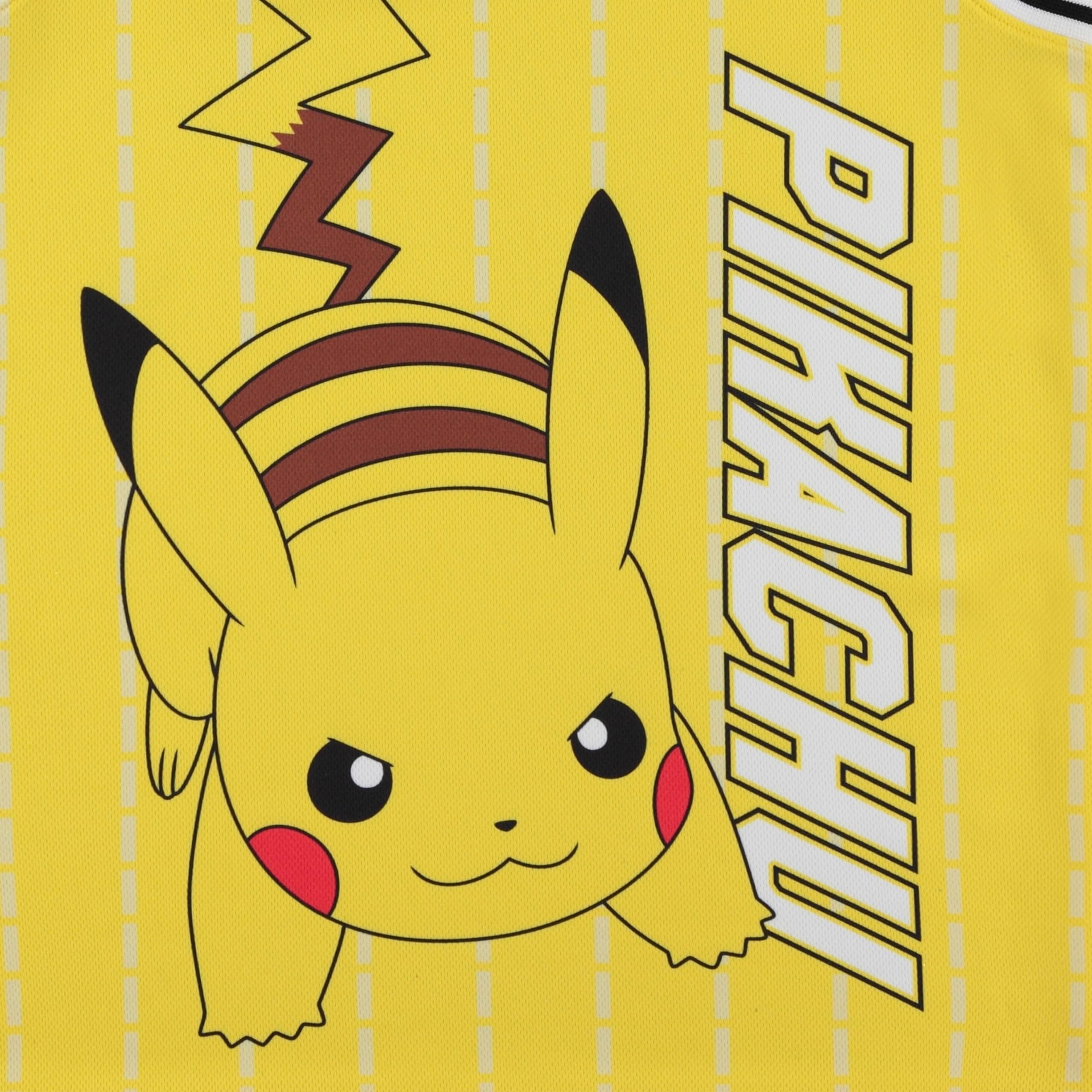 Pokemon Boys Basketball Jersey Set Pikachu Outfit Mesh Tank Top and Shorts Kids Athletic Set Sizes XS-XL