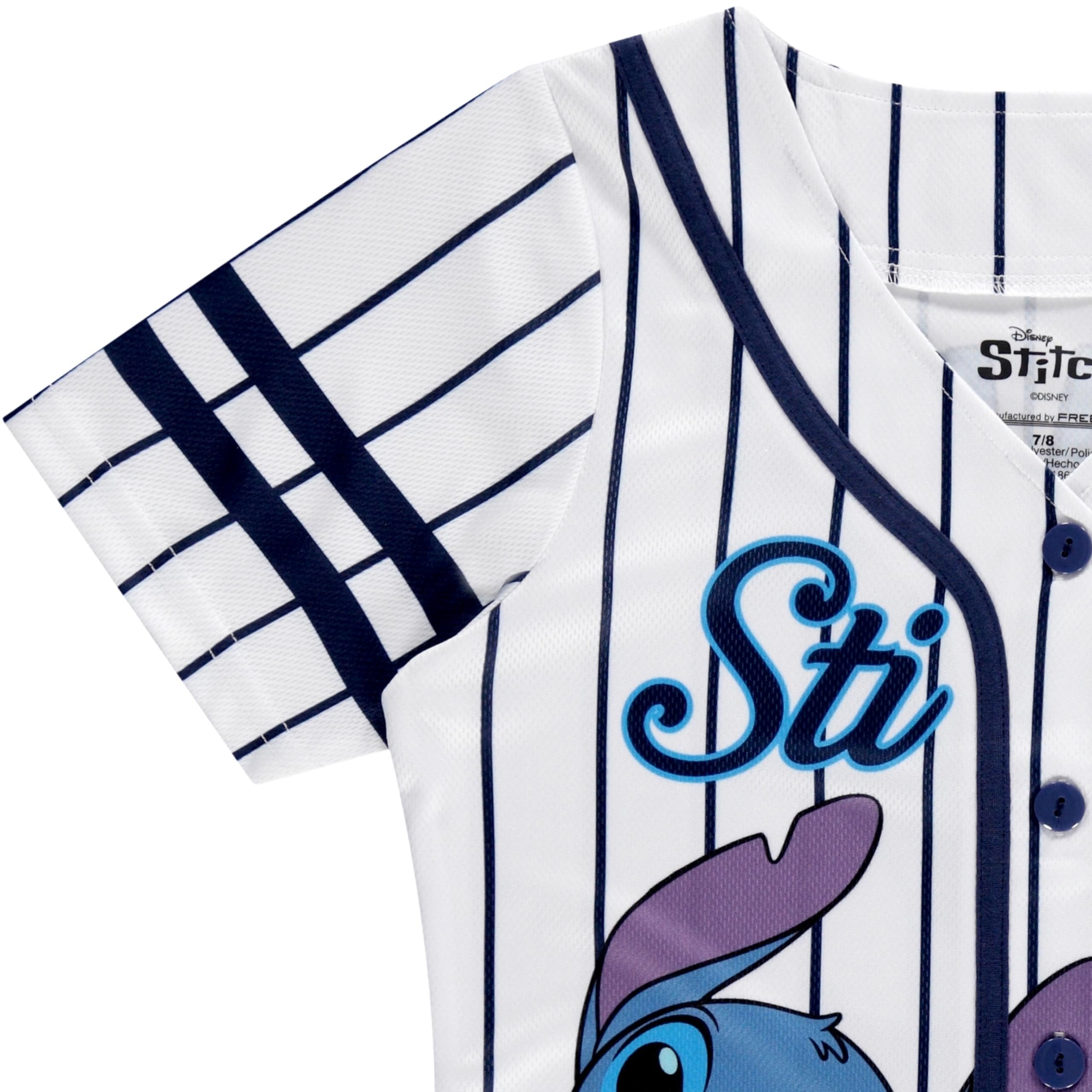 Disney Girls Baseball Jersey T-Shirt with Lilo & Stitch and Mickey Mouse- Girls Sizes 4-16 Hot Pink