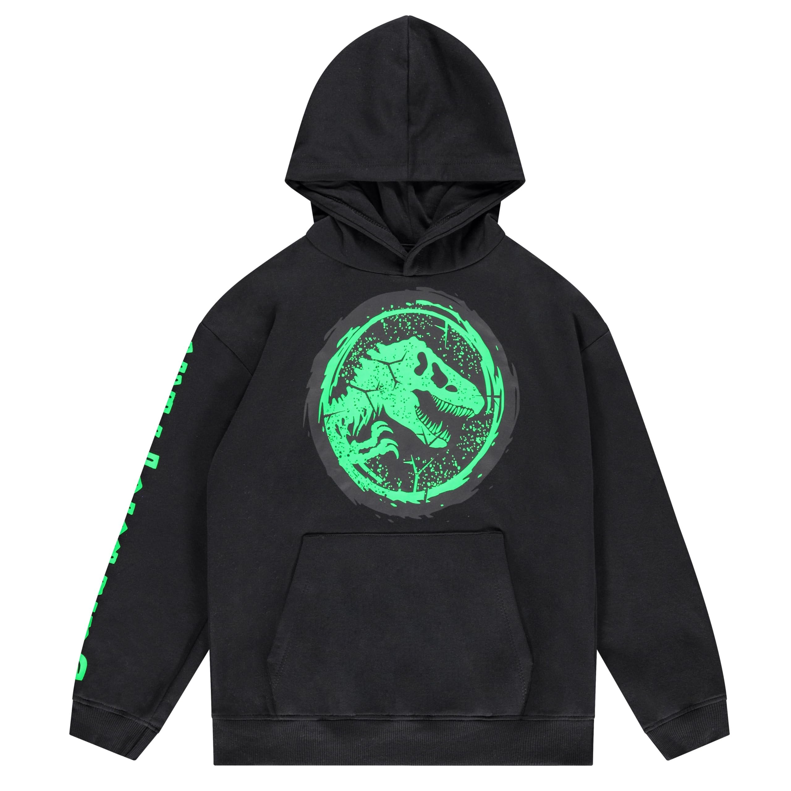 Jurassic World Boys Pullover Hoodie, Dinosaur Graphic Fleece Sweatshirt, Black, Sizes 4–20