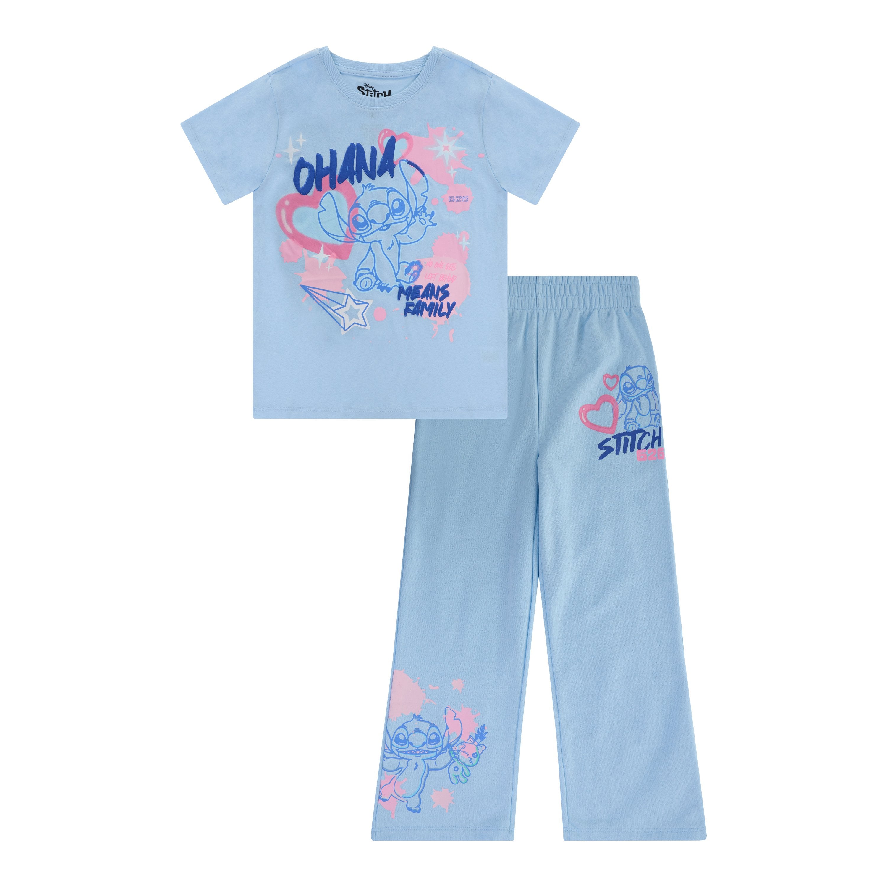 Disney Lilo & Stitch Girls 2 Piece Outfit Set – Graphic T-Shirt with Jogger or Wide Leg Pants - Sizes 4-16