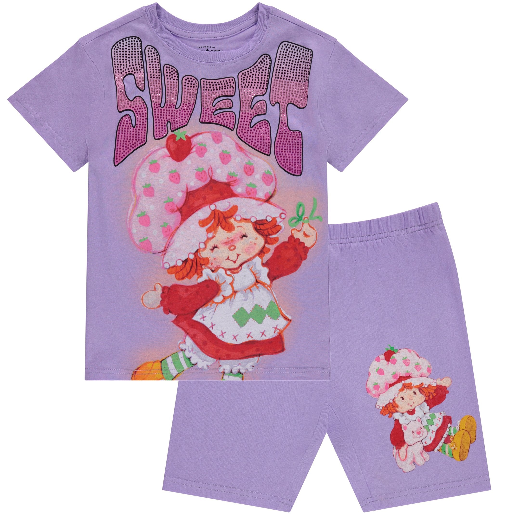 Strawberry Shortcake Girls Biker Shorts and T-Shirt Clothing Set- Little and Big Girls Sizes 4-16