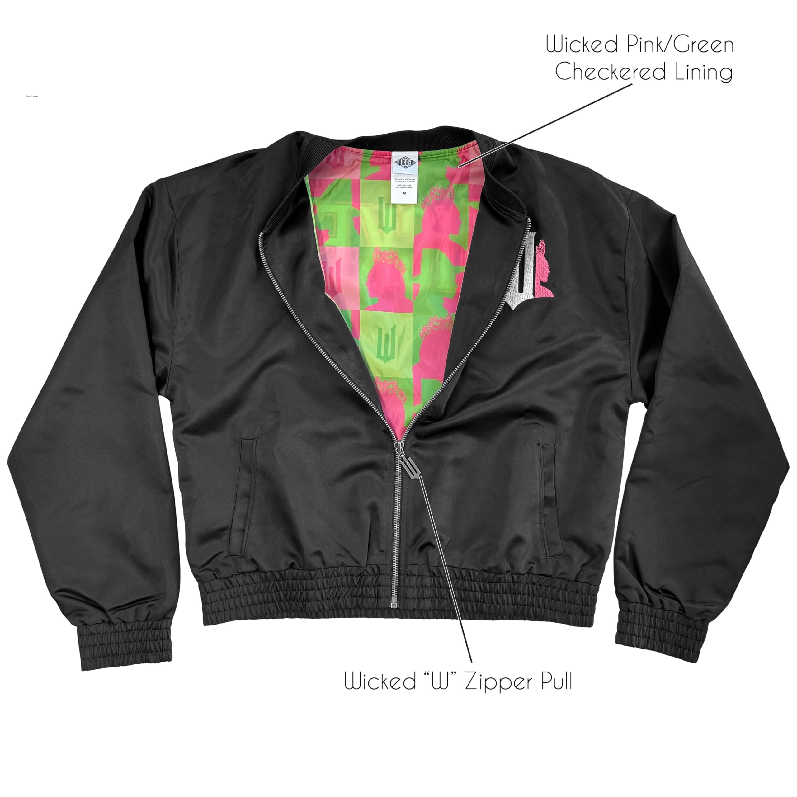 Wicked womens Wicked Women’s, Ladies & Juniors Satin Bomber Jacket With Embroidery, Applique Patches & Printed Lining