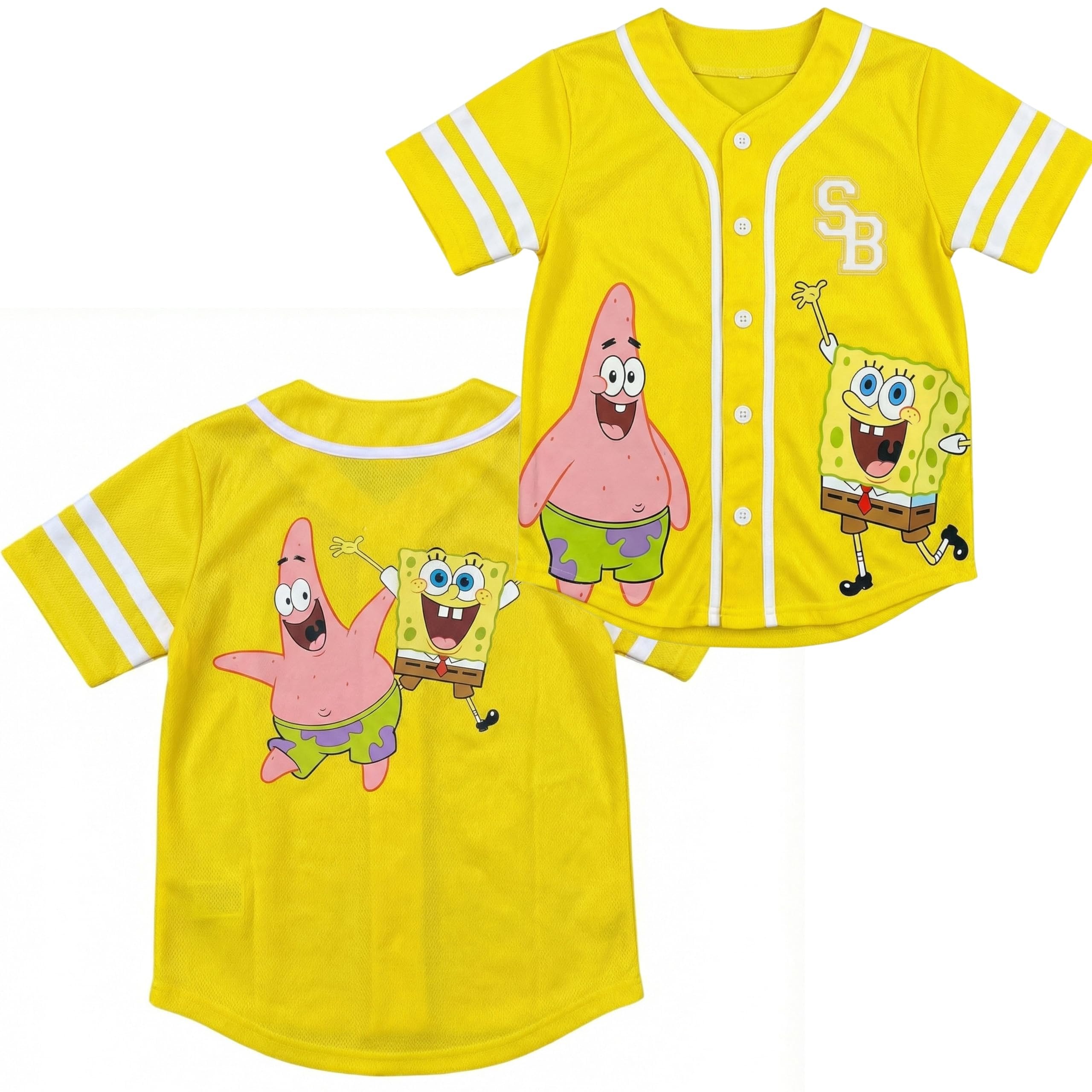 SpongeBob SquarePants & Patrick Star Kids Baseball Jersey T-Shirt, Short Sleeve Graphic Tee, Unisex 4–6X