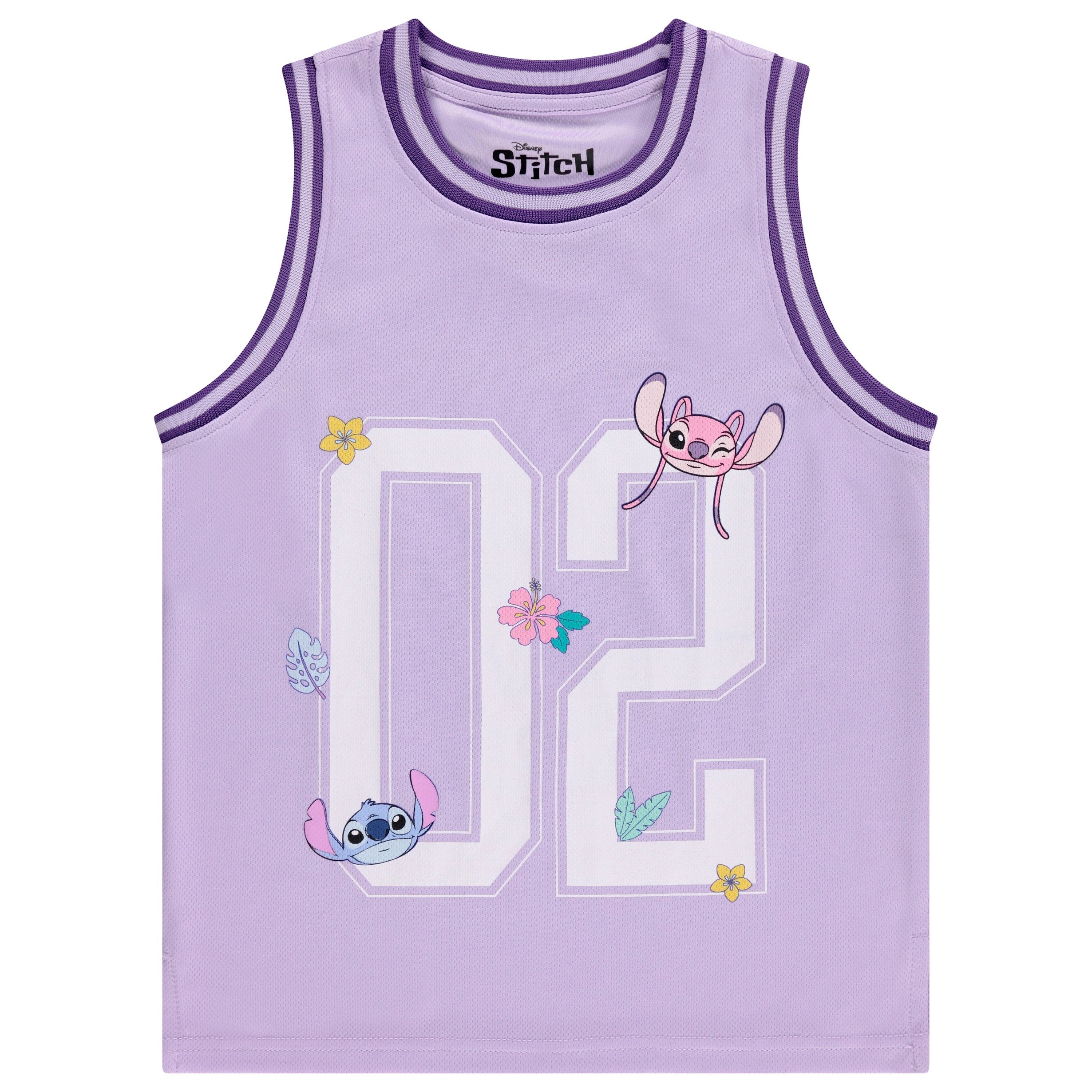 DISNEY Girls Lilo and Stitch Basketball Jersey Shirt and Shorts Set- Big Girls Sizes 7-16