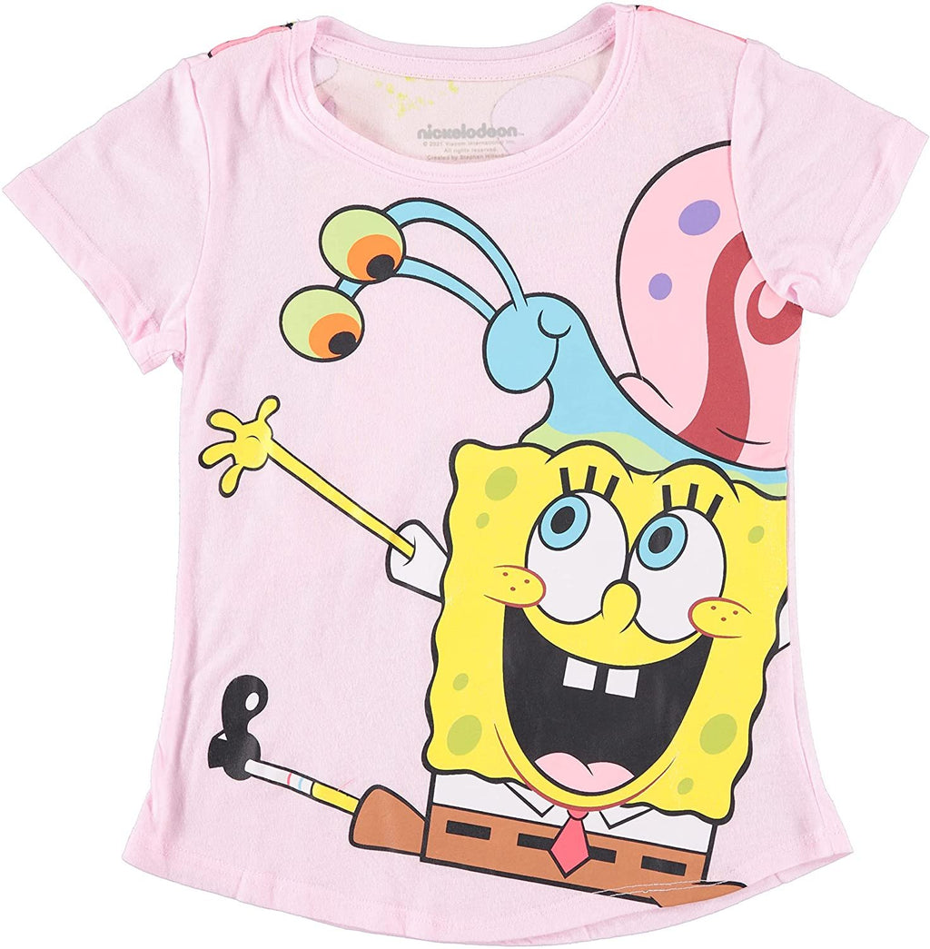 SpongeBob SquarePants Girls T-Shirt - Spongebob & Patrick Front & Back Tee - Sizes 4-16