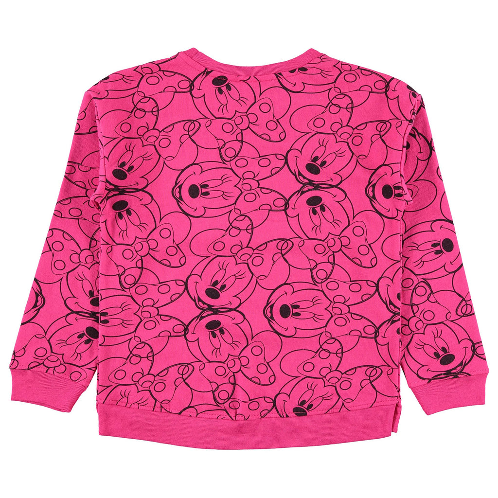 Minnie Mouse Girls Sweatshirt -Jumbo Print and Embroidery Minnie Mouse Sweater- Sizes 4-16