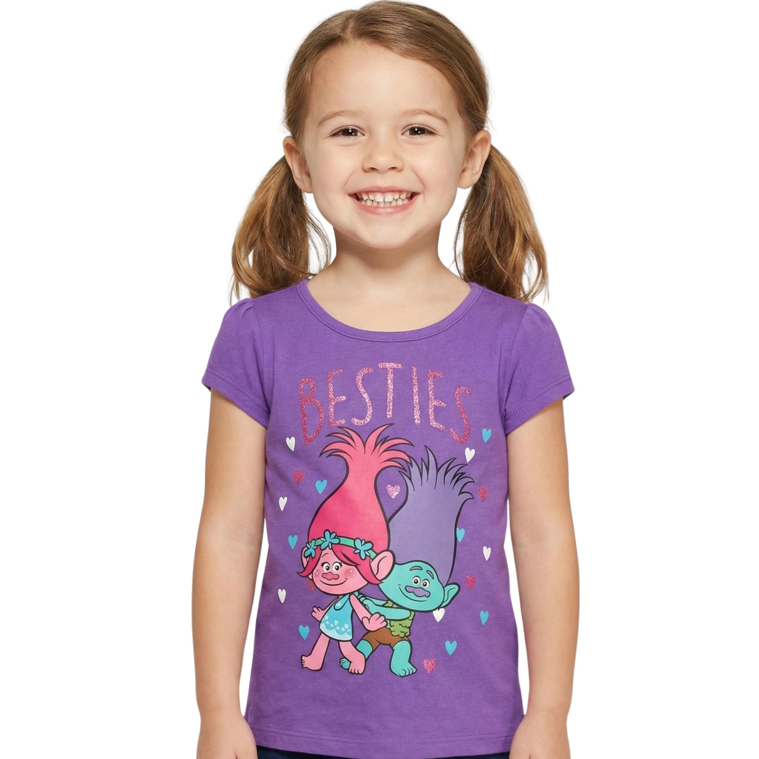 Trolls Toddler Girls Poppy & Branch 2 Pack T-Shirts Short Sleeve & Long Sleeve Sizes 2T-5T