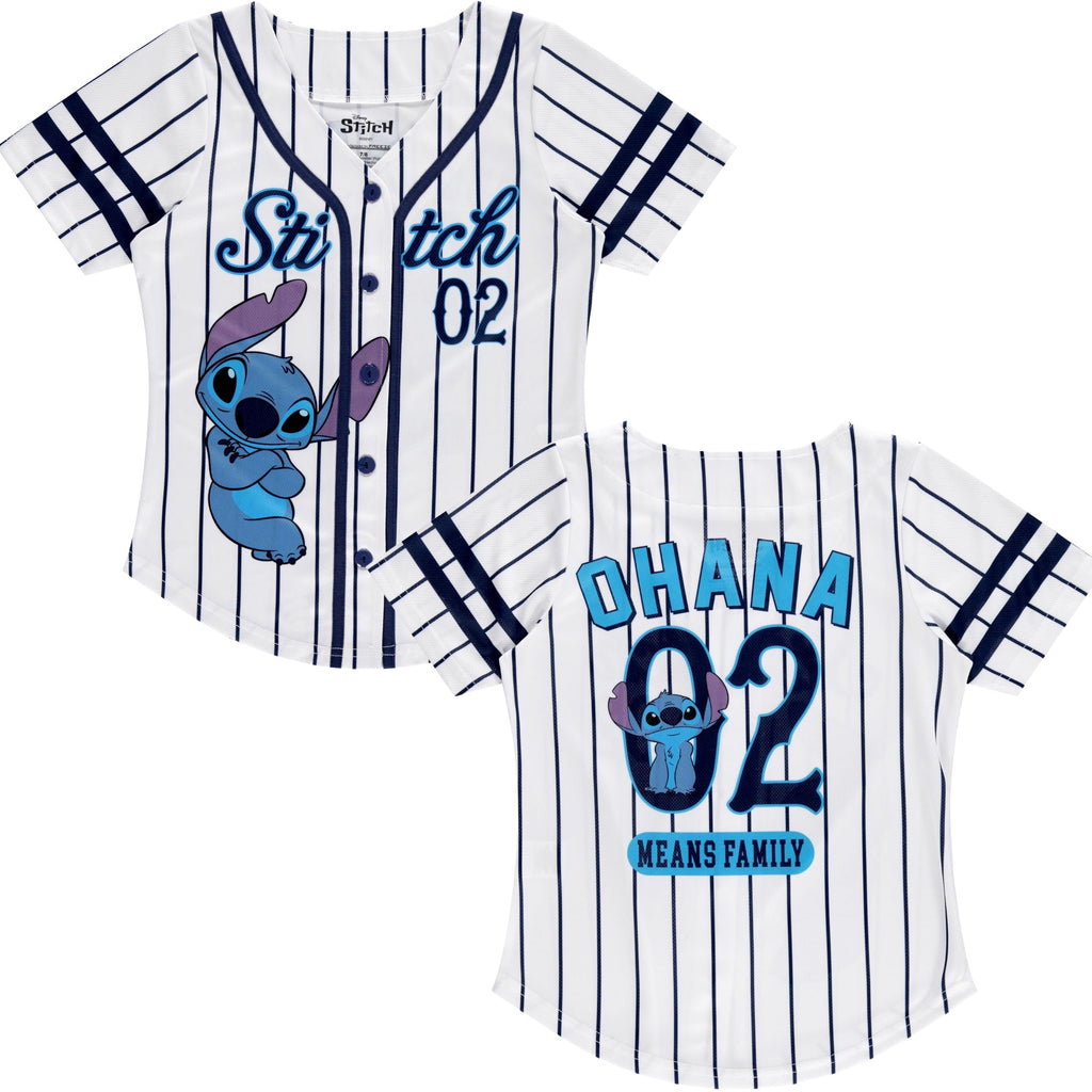 Disney Girls Baseball Jersey T-Shirt with Lilo & Stitch and Mickey Mouse- Girls Sizes 4-16 Hot Pink