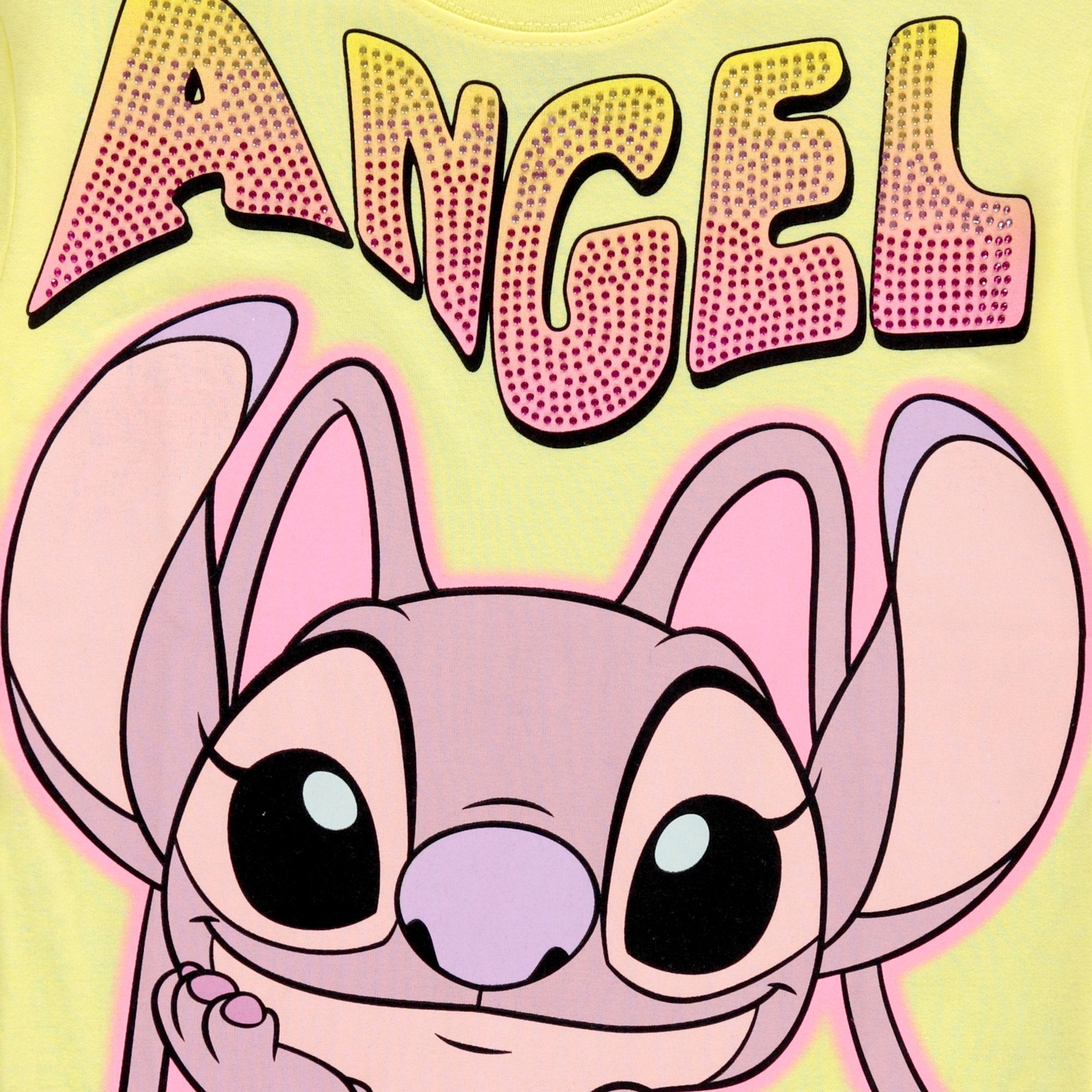 Disney Lilo and Stitch Girls Short Sleeve T-Shirt- Stitch & Angel Girls Tee with Rhinestones Sizes 4-16