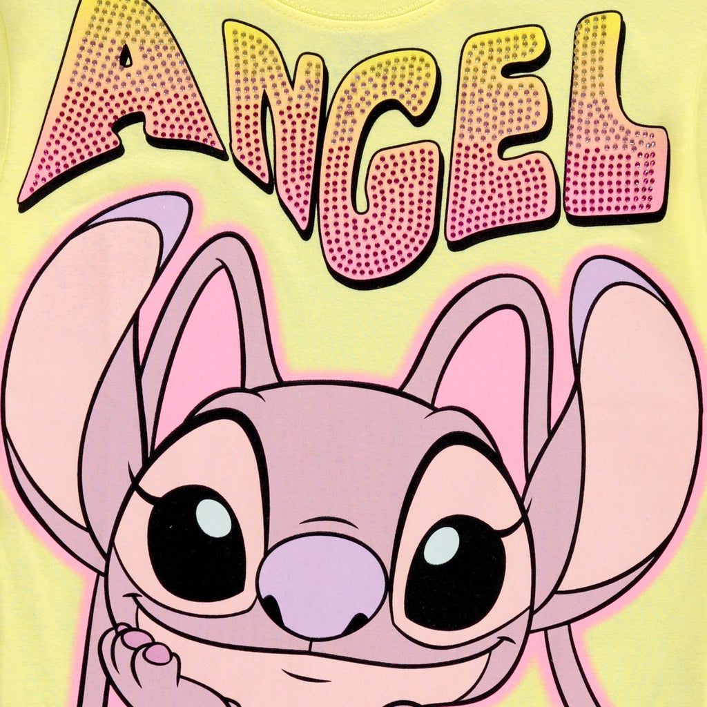 Disney Lilo and Stitch Girls Short Sleeve T-Shirt- Stitch & Angel Girls Tee with Rhinestones Sizes 4-16