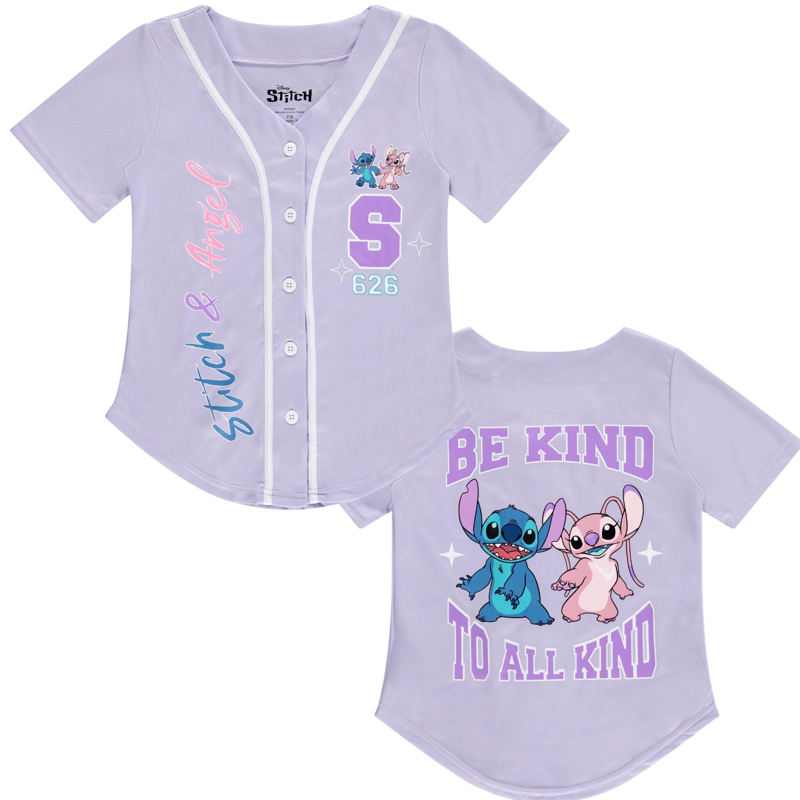 Disney Girls Baseball Jersey T-Shirt with Lilo & Stitch and Mickey Mouse- Girls Sizes 4-16 Hot Pink