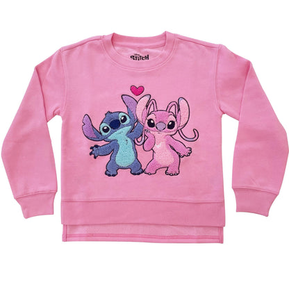 Disney Lilo & Stitch Girls Sweatshirt -Jumbo Graphic Print, Chenille patch and Embroidery Stitch Pullover Crewneck Sweatshirt- Sizes 4-16