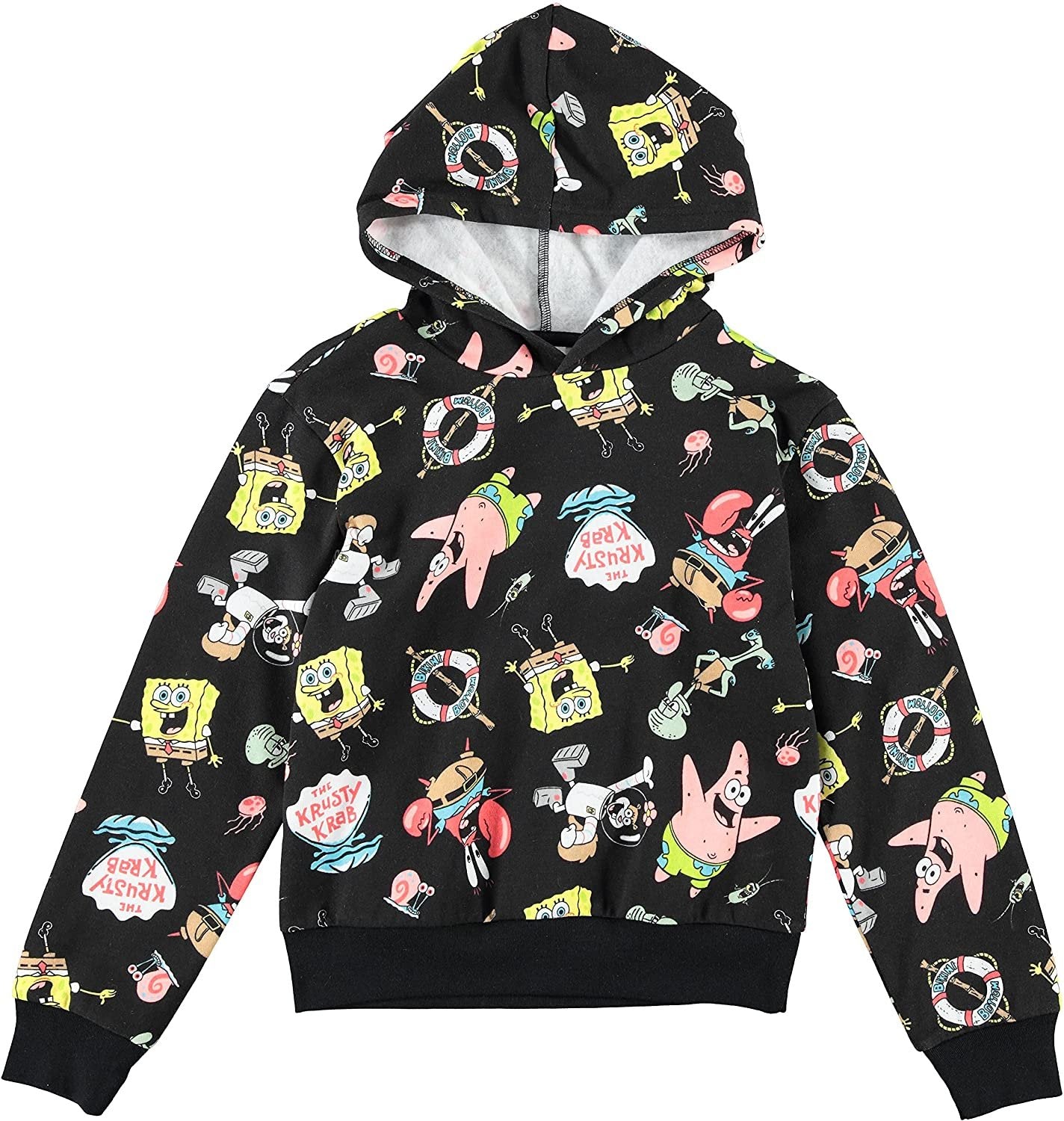 SpongeBob SquarePants Boys Pullover Hoodie - All Over Print -The Krusty Krab,Patrick, Sandy,Squidward, Gary and Pearl