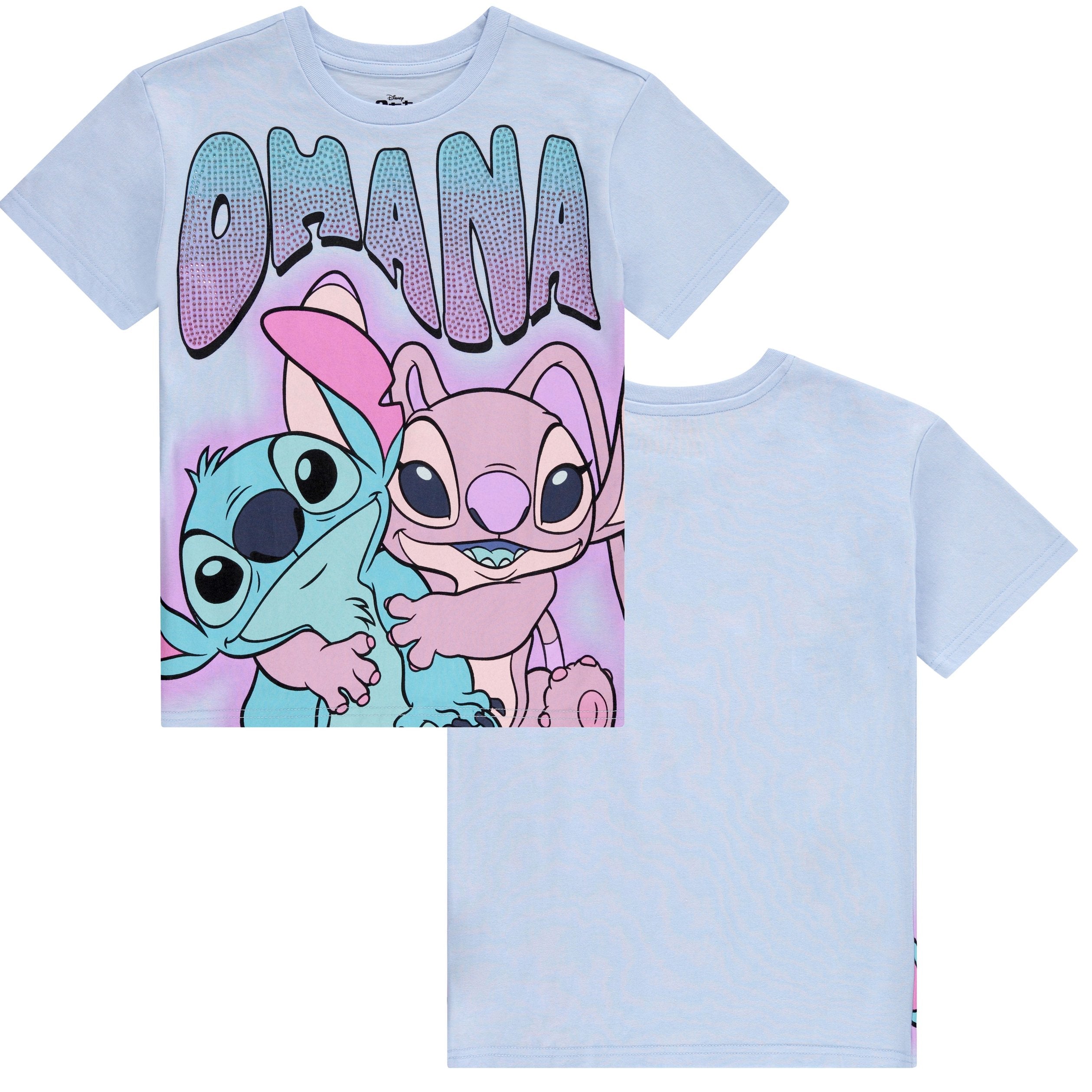 Disney Lilo and Stitch Girls Short Sleeve T-Shirt- Stitch & Angel Girls Tee with Rhinestones Sizes 4-16