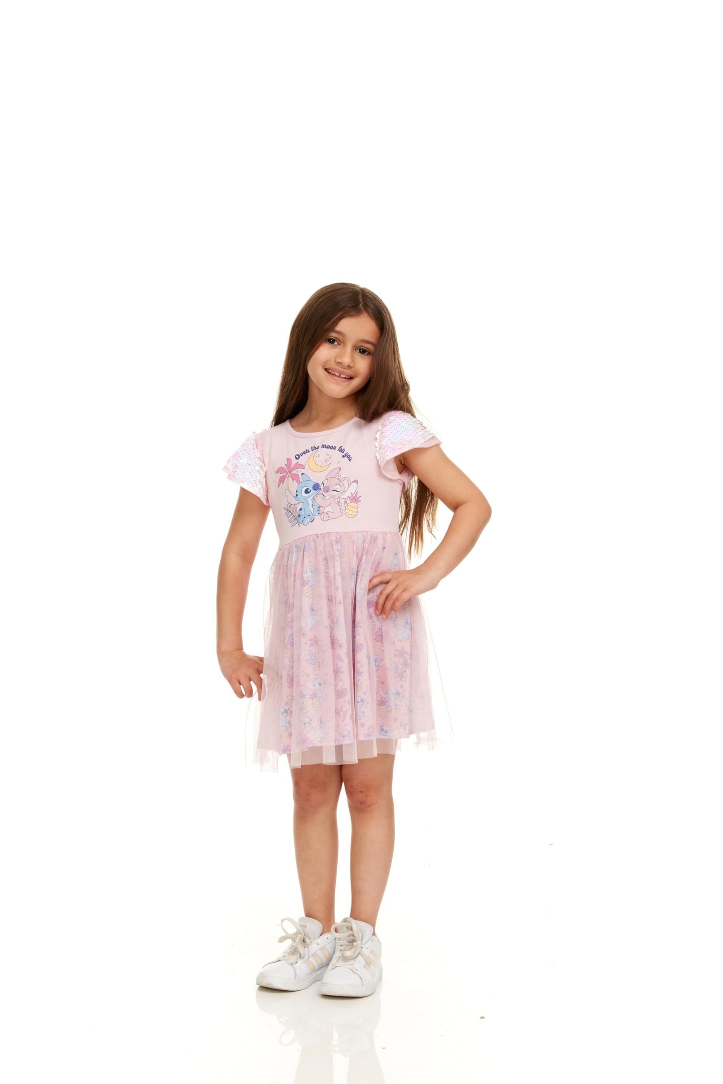 Disney Stitch & Angel Sequin Sleeve Tulle Dress-Girls Sizes 2-6x