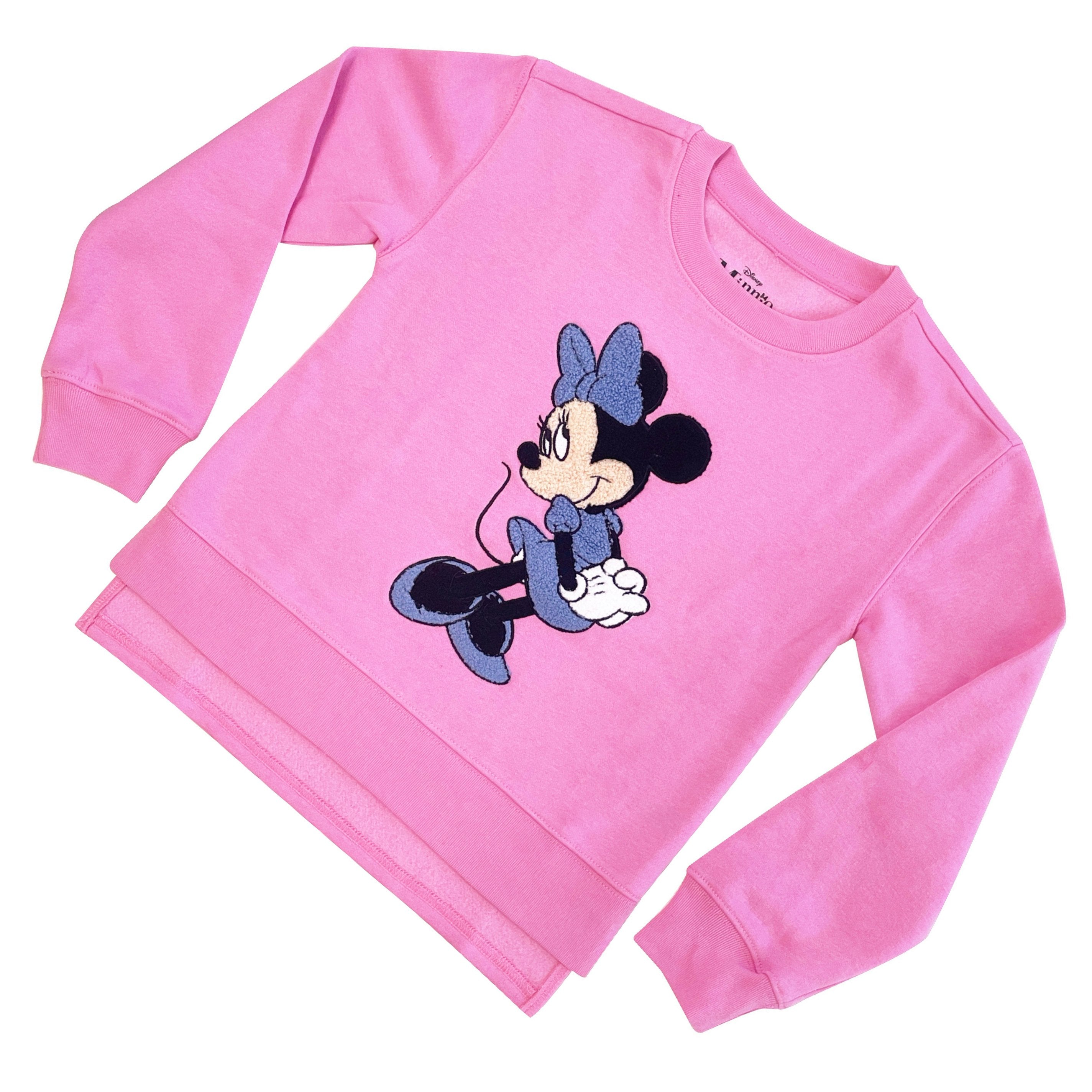 Minnie Mouse Girls Sweatshirt -Jumbo Print and Embroidery Minnie Mouse Sweater- Sizes 4-16