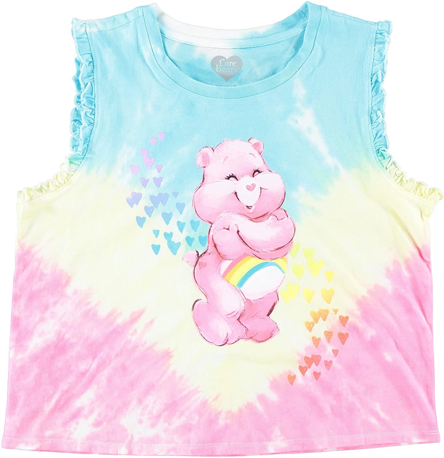 Care Bears Woman's Juniors Tie Dye Crop Tee and Shorts - Cheer Bear Tie Dye Set