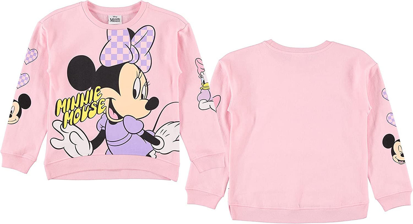 Minnie Mouse Girls Sweatshirt -Jumbo Print and Embroidery Minnie Mouse Sweater- Sizes 4-16