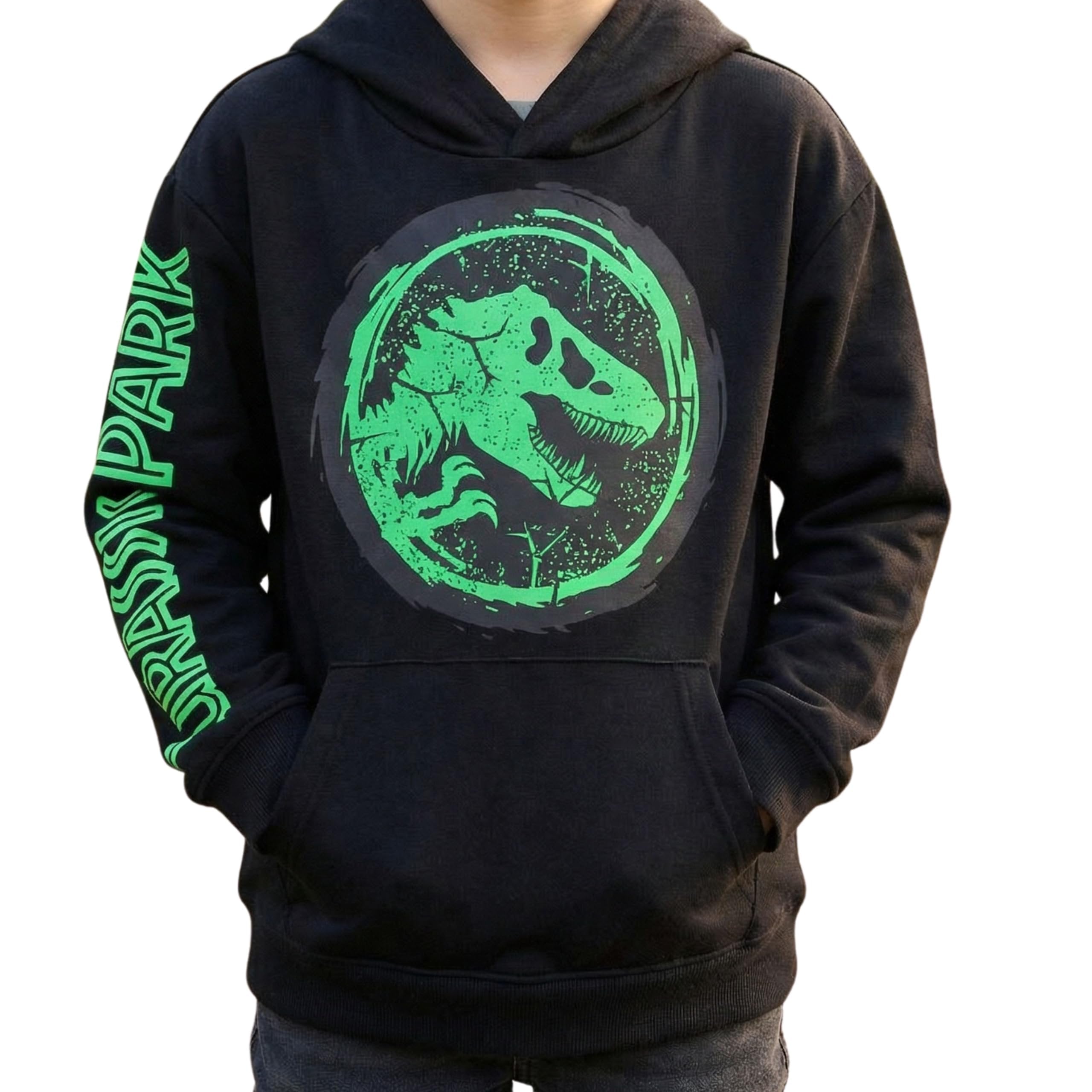 Jurassic World Boys Pullover Hoodie, Dinosaur Graphic Fleece Sweatshirt, Black, Sizes 4–20