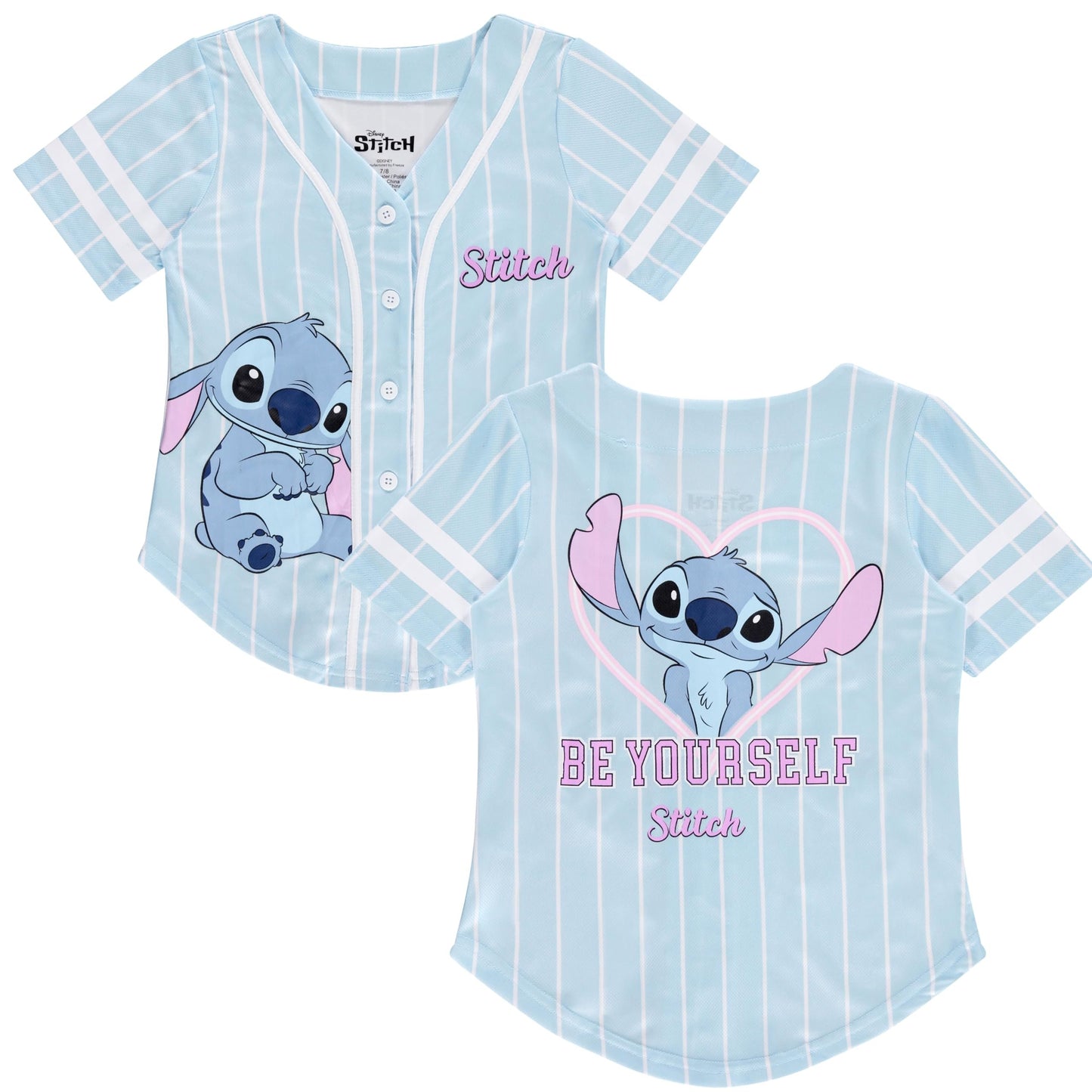 Disney Girls Baseball Jersey T-Shirt with Lilo & Stitch and Mickey Mouse- Girls Sizes 4-16 Hot Pink