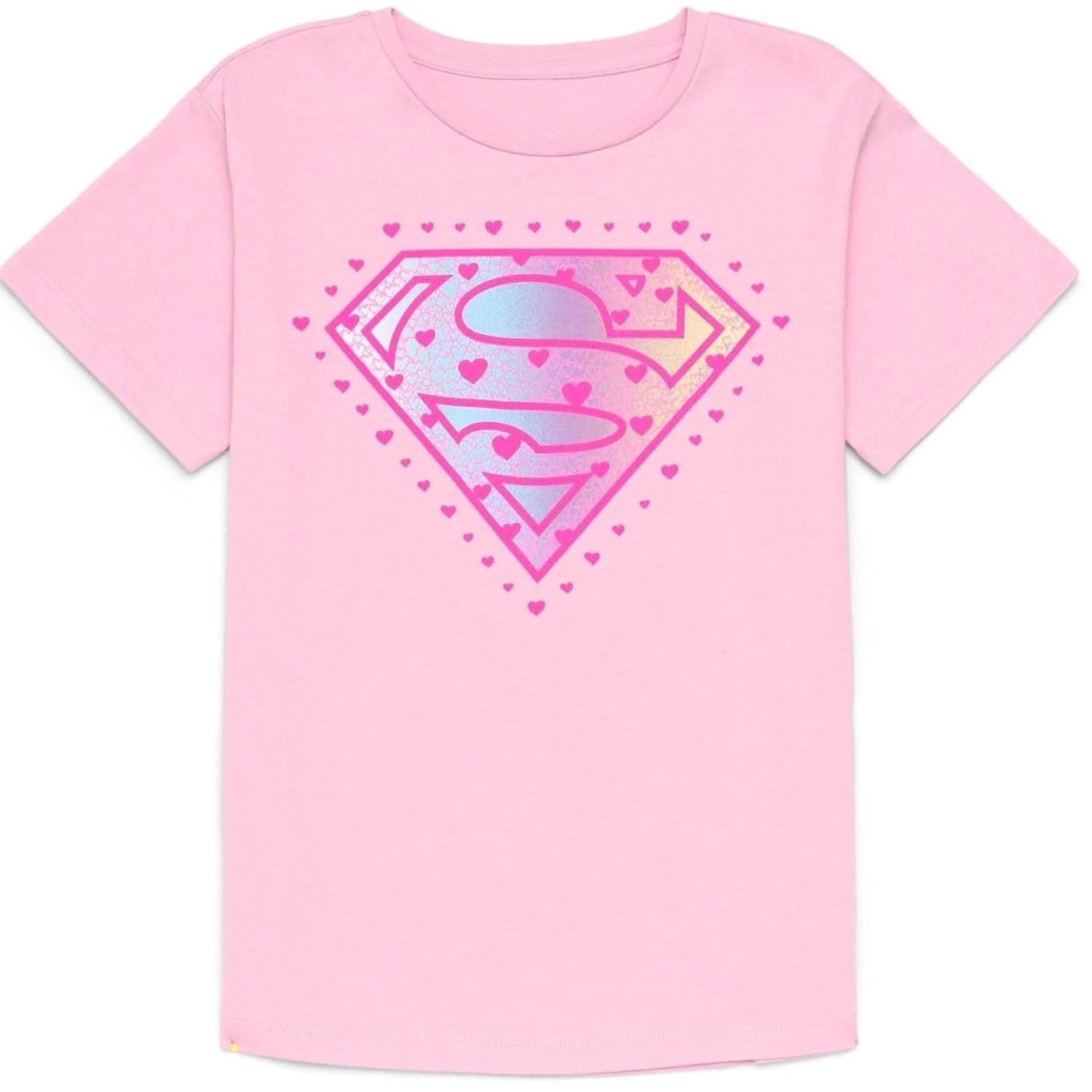Supergirl Girls Pink Heart Logo Graphic T-Shirt, Short Sleeve, Sizes 4-16