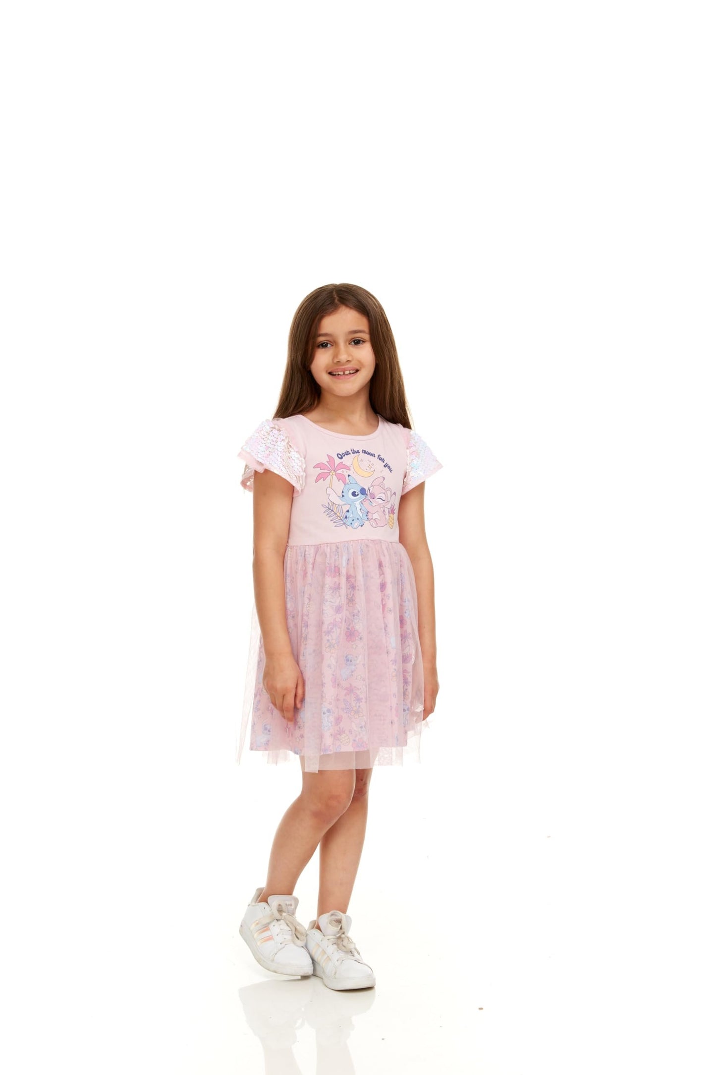 Disney Stitch & Angel Sequin Sleeve Tulle Dress-Girls Sizes 2-6x