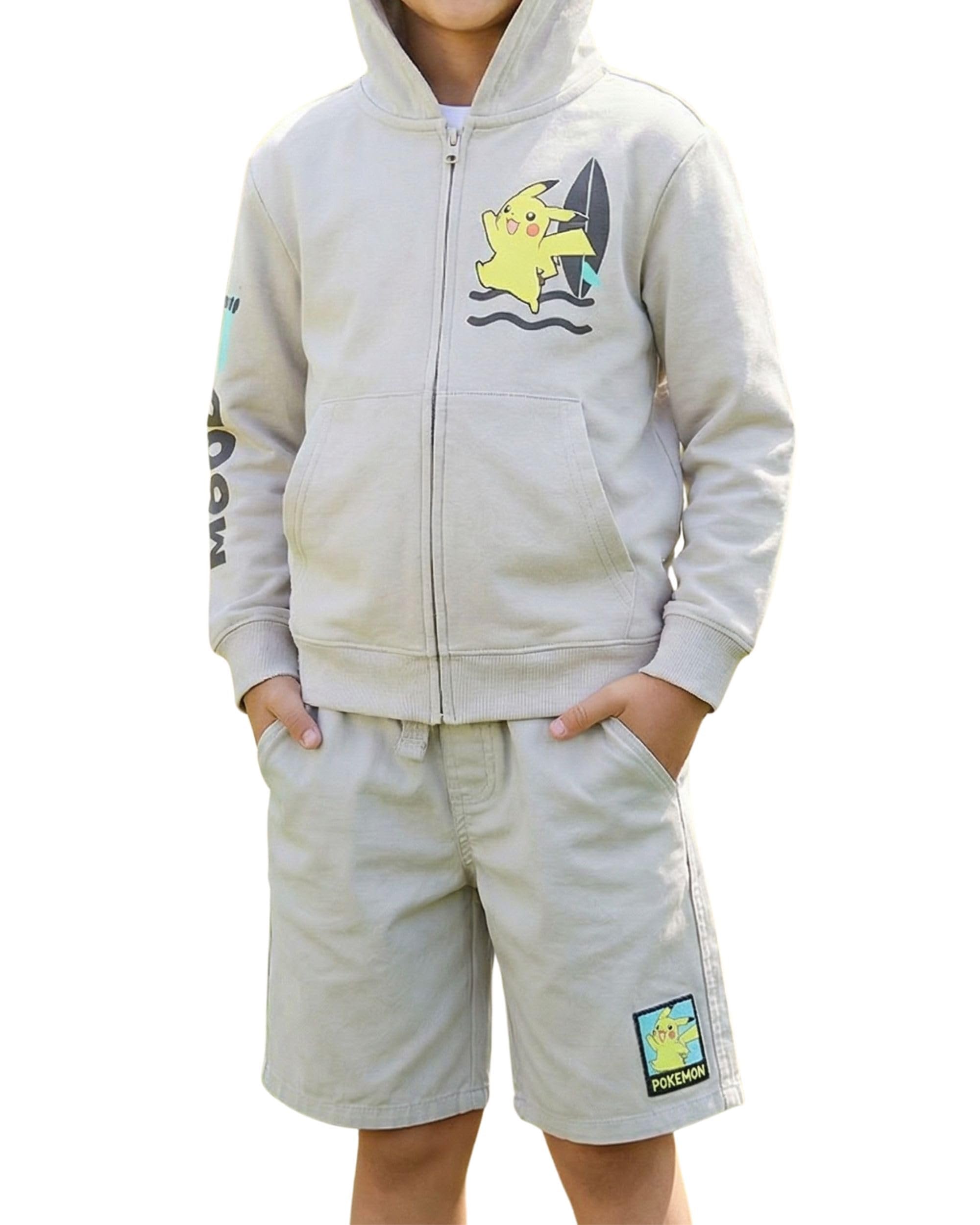 Pokemon Boys Lightweight Hoodie and Shorts Set – Pikachu Kids 2 Piece Outfit - Sizes XS-M