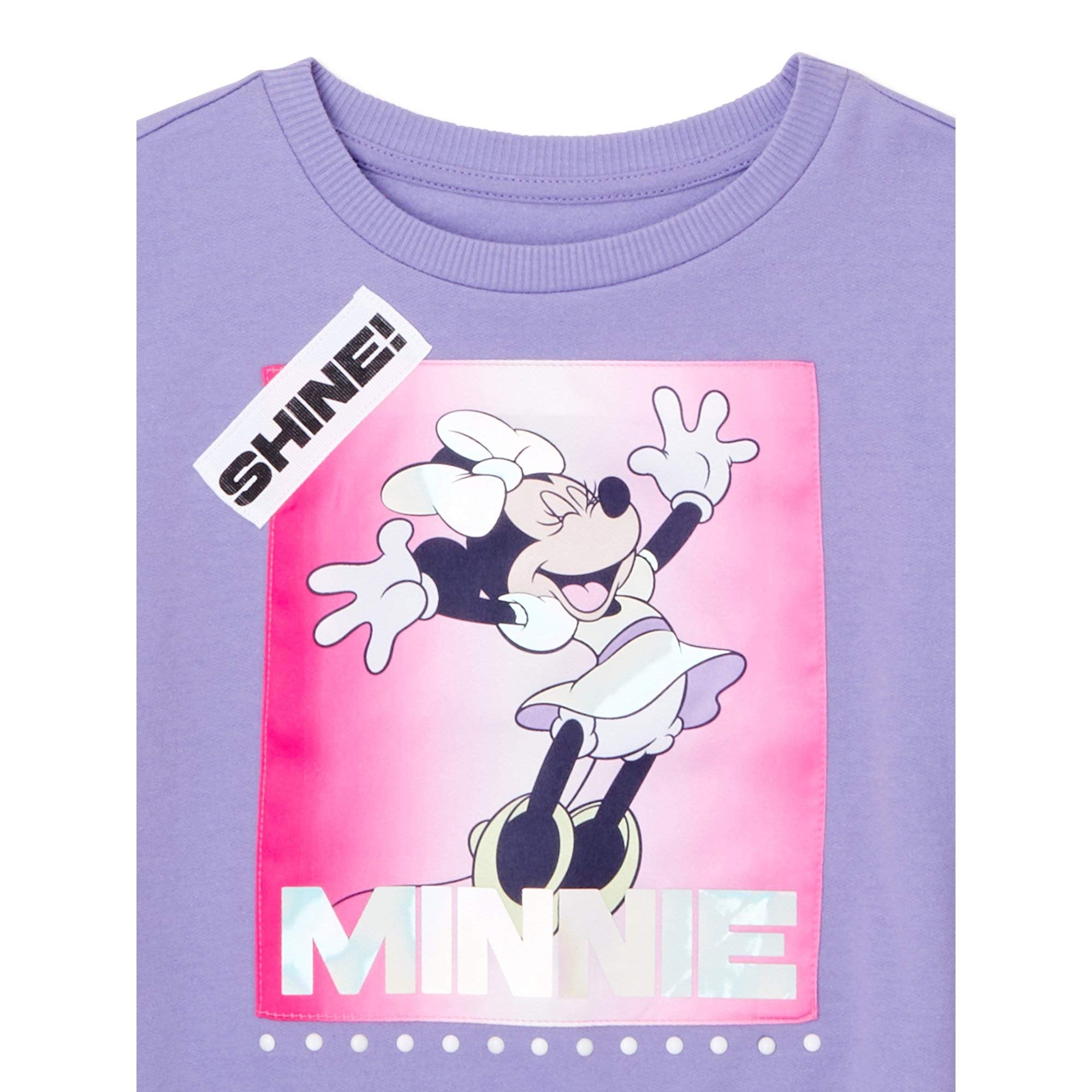 Minnie Mouse Girls Sweatshirt -Jumbo Print and Embroidery Minnie Mouse Sweater- Sizes 4-16