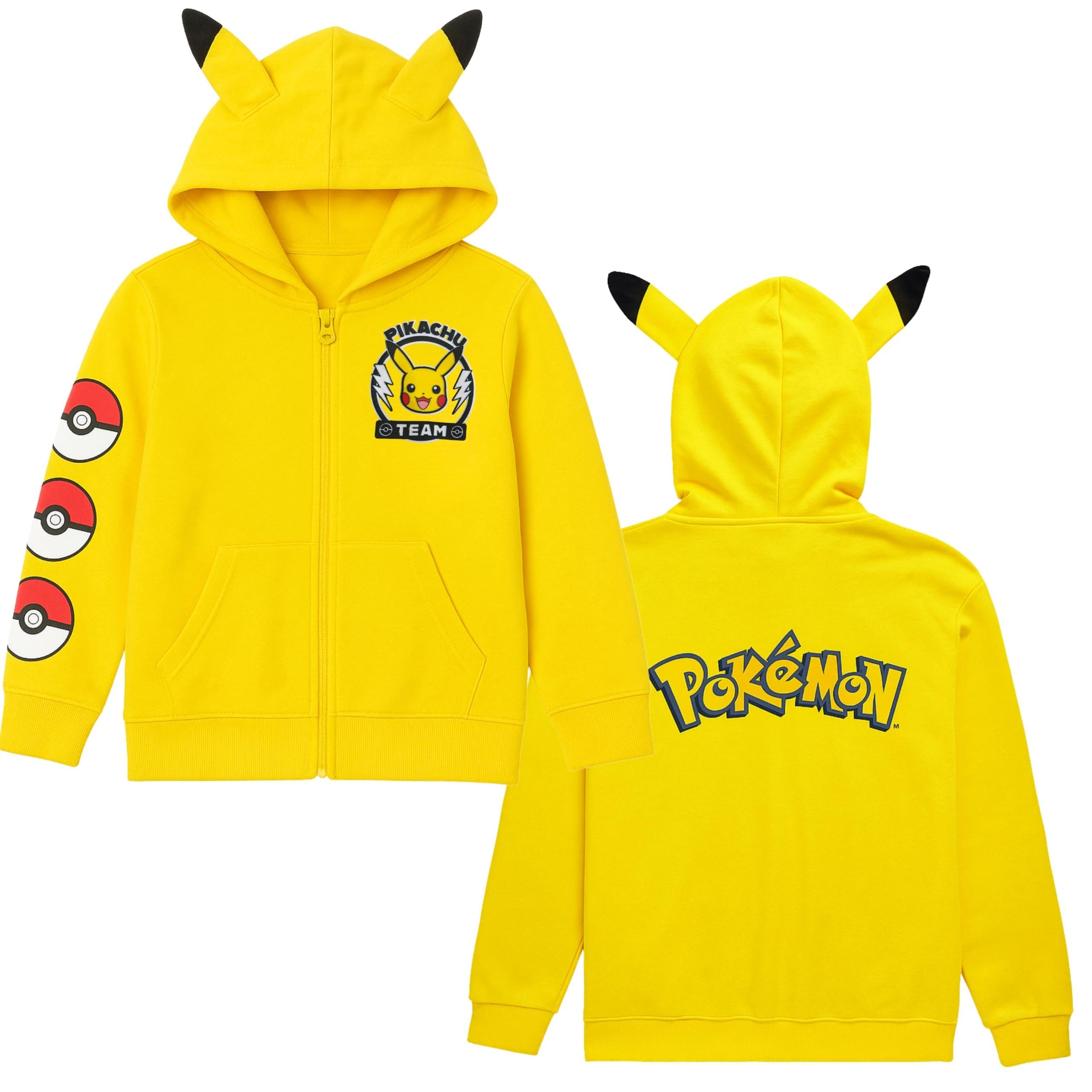 Pokémon Pikachu Costume Hoodie with 3D Ears, Long Sleeve Hooded Sweatshirt, Boys S-XL