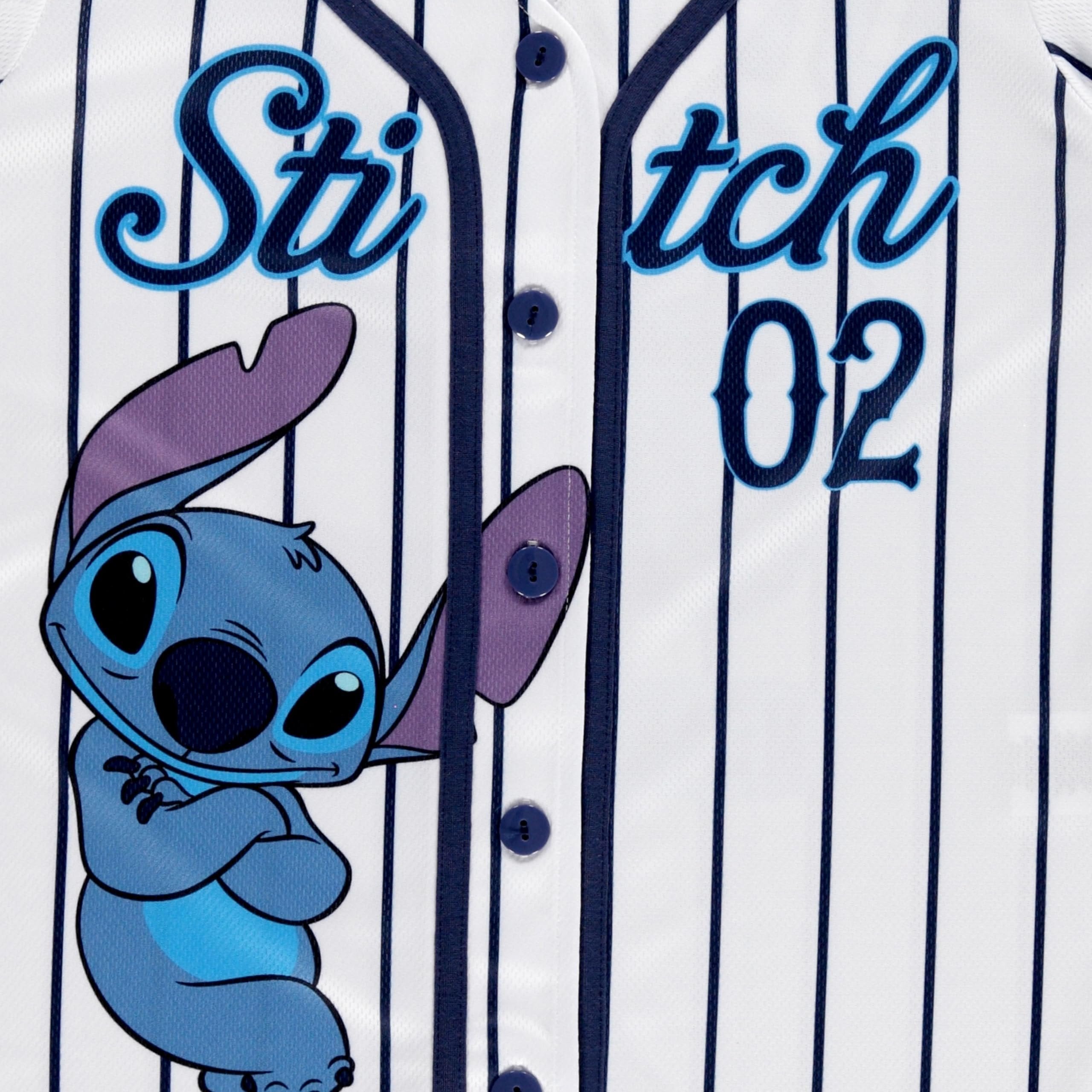 Disney Girls Baseball Jersey T-Shirt with Lilo & Stitch and Mickey Mouse- Girls Sizes 4-16 Hot Pink