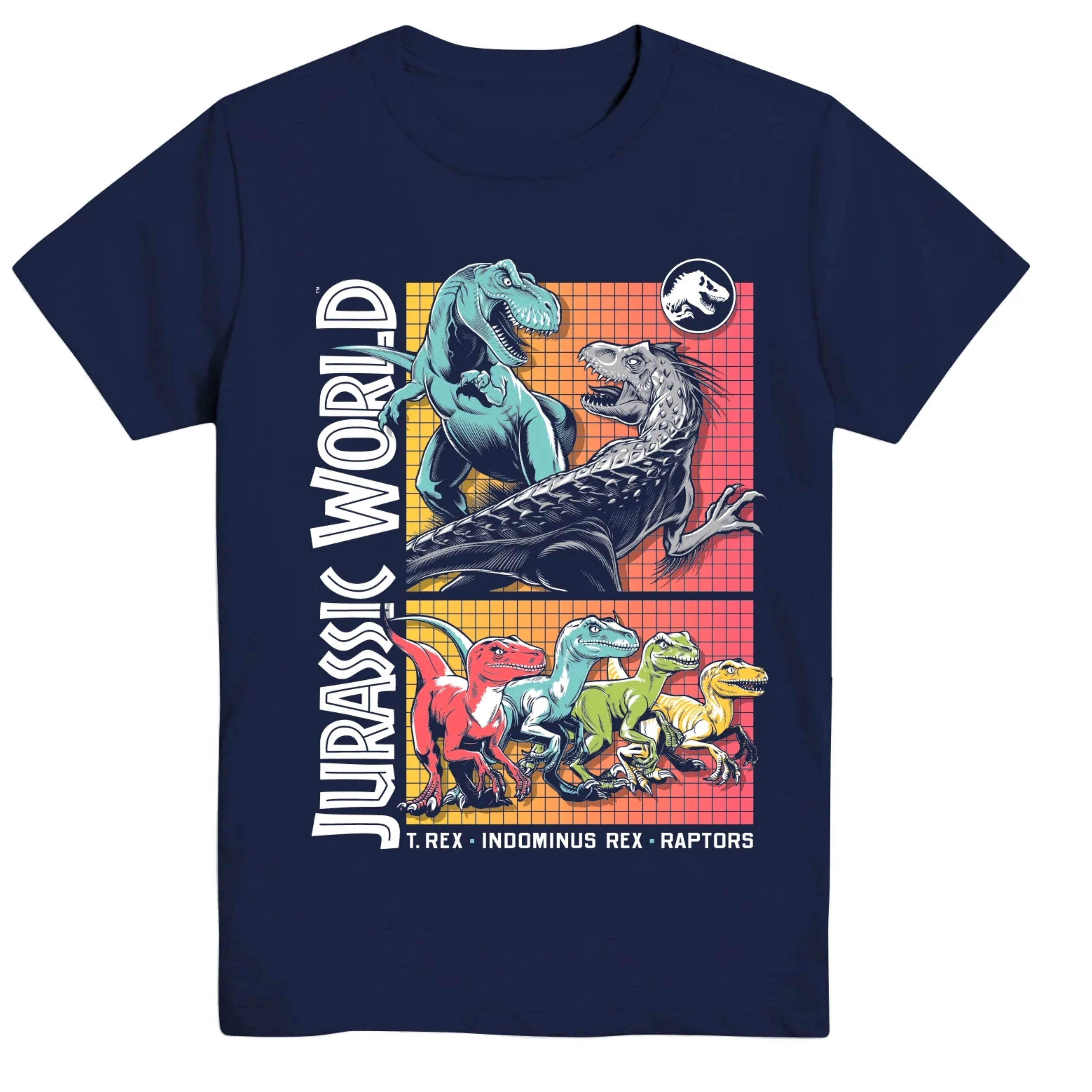 Jurassic World Boys Split Vertical Short Sleeve Tyrannosaurus Rex Dinosaur T-Shirt, Boys Sizes 8-16 (10/12, Black)