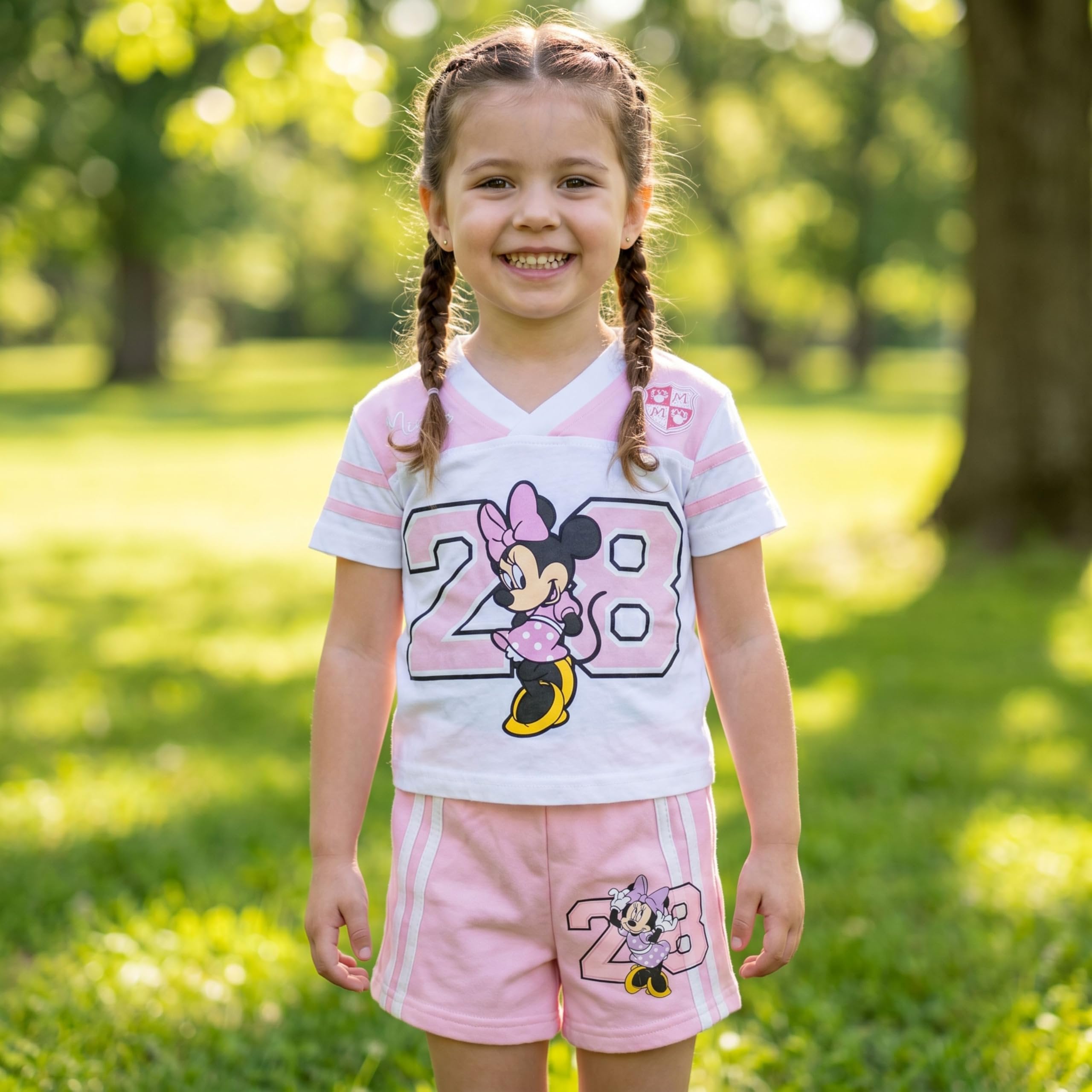 Disney Minnie Mouse Girls Soccer Jersey & Shorts Set, Pink 2-Piece Outfit, Toddler & Little Girls Sizes 2T-6X