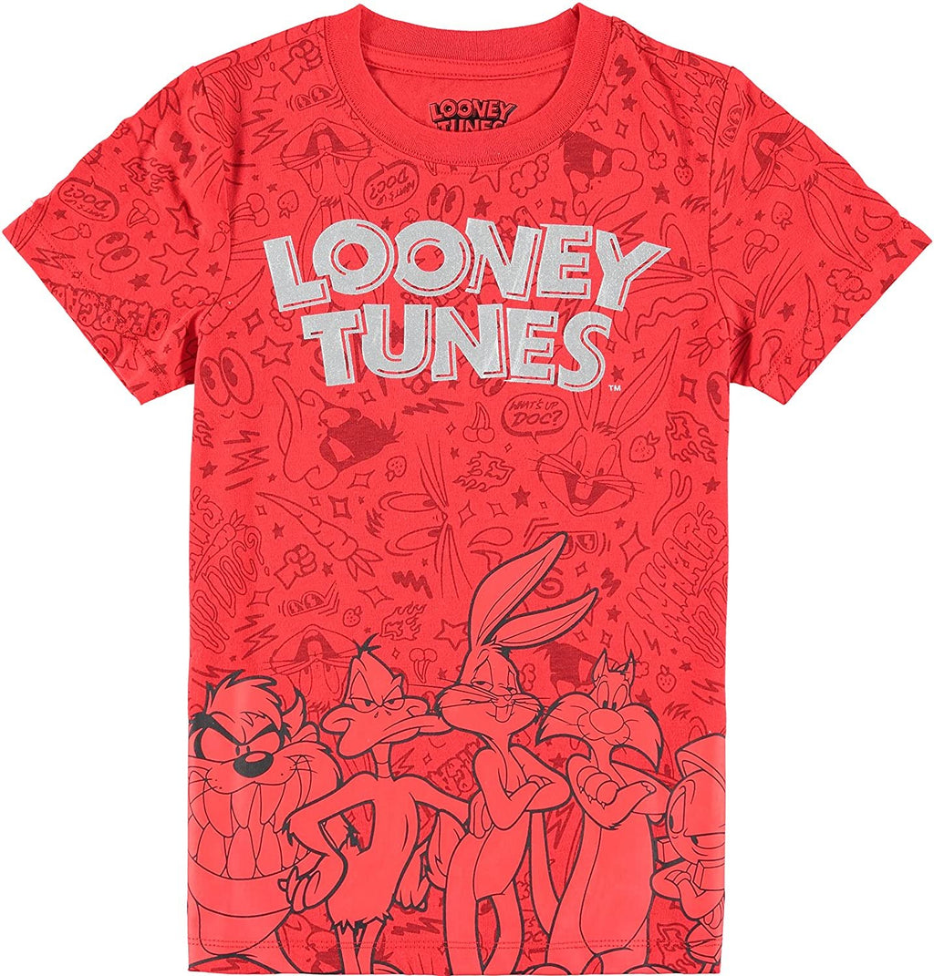 Looney Tunes Boys Short Sleeve T-Shirt - All Over Print T-Shirt Bugs Bunny, Taz, Daffy Duck and Friends
