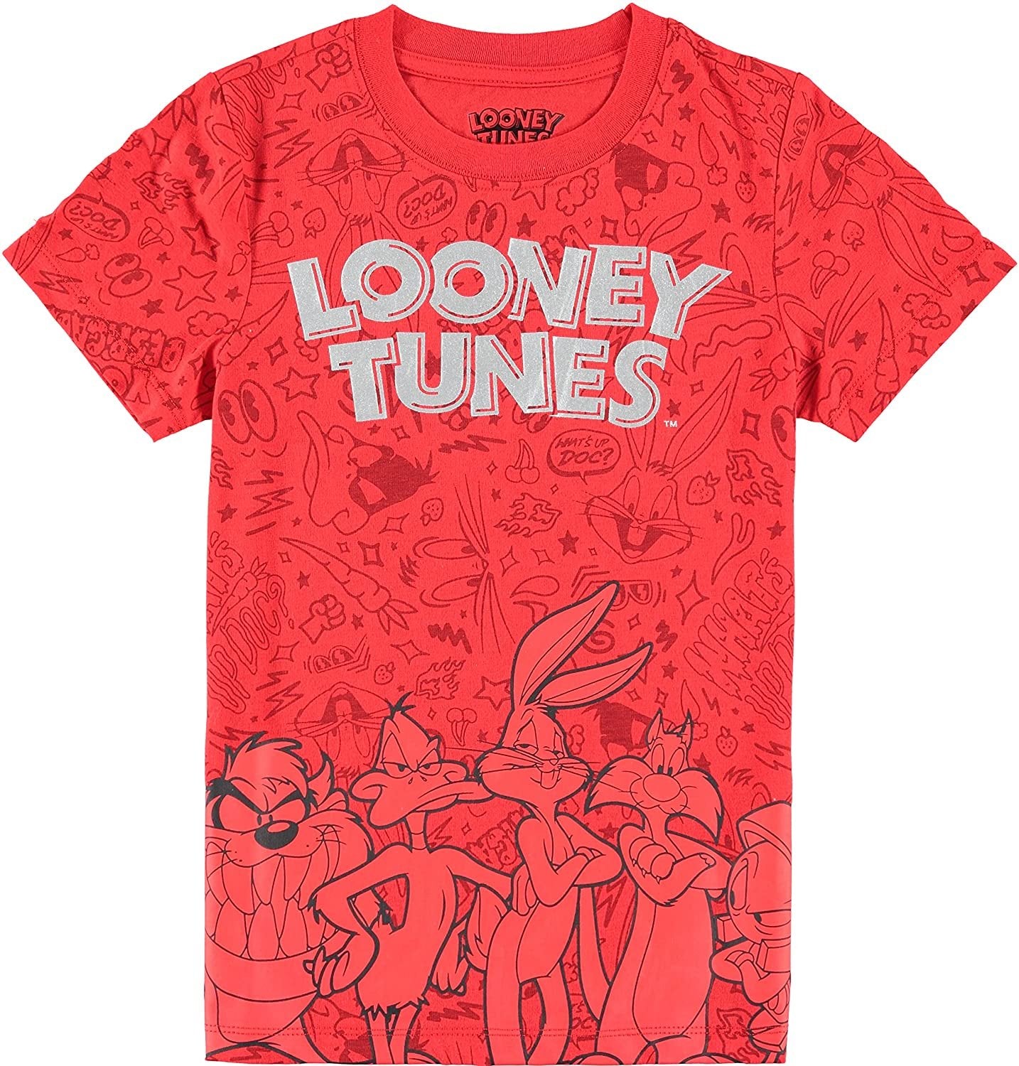 Looney Tunes Boys Short Sleeve T-Shirt - All Over Print T-Shirt Bugs Bunny, Taz, Daffy Duck and Friends
