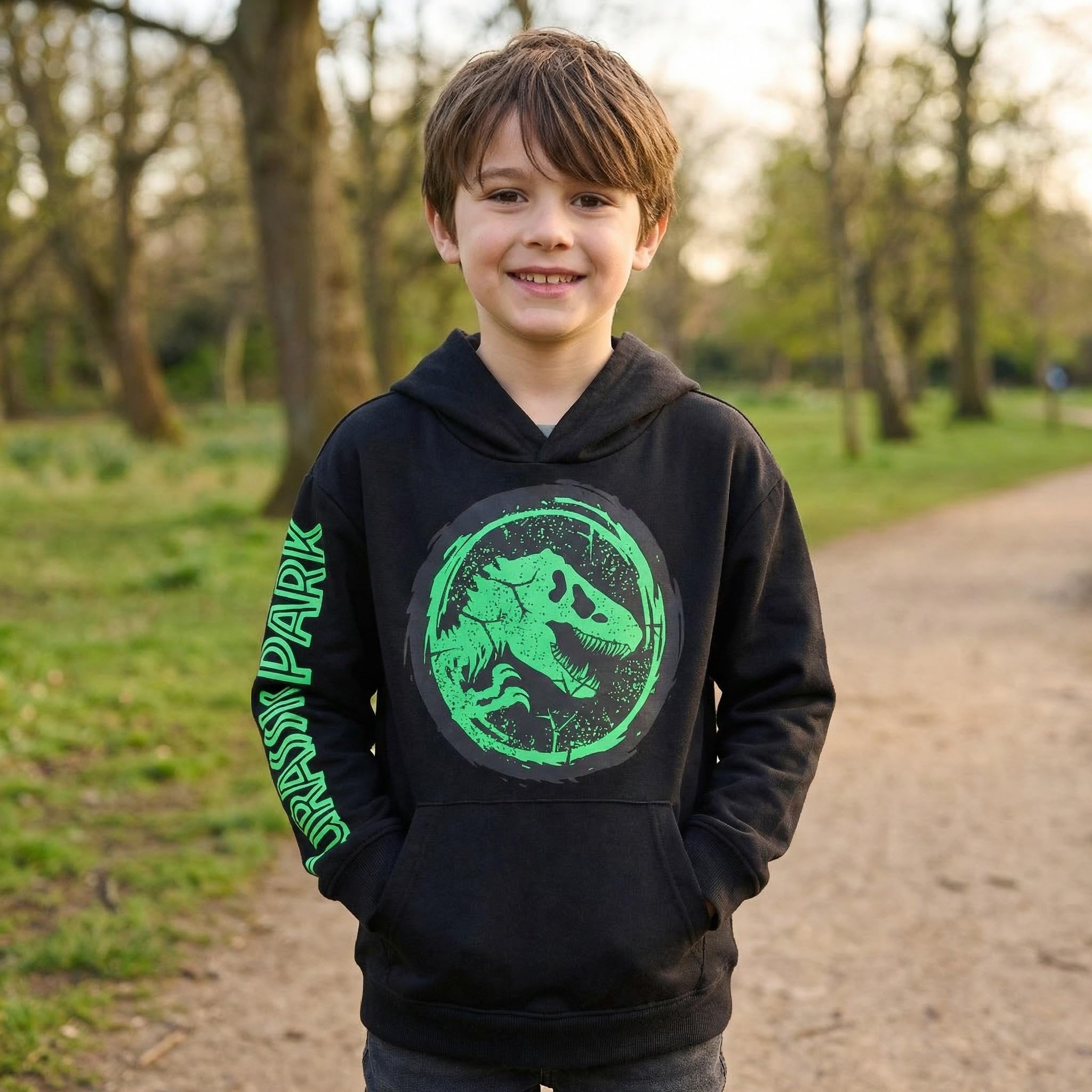 Jurassic World Boys Pullover Hoodie, Dinosaur Graphic Fleece Sweatshirt, Black, Sizes 4–20